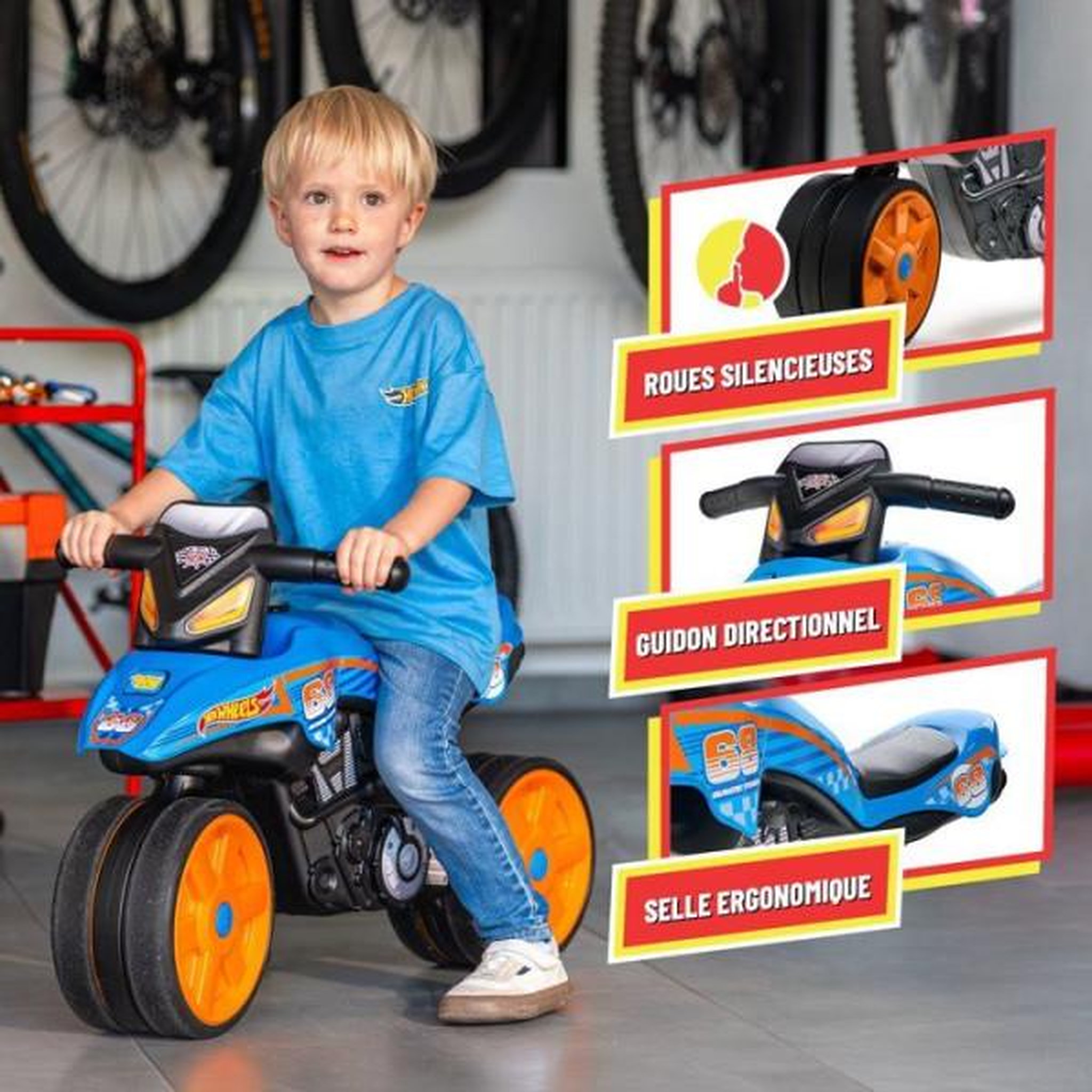 Voir la diapositive 3 : FALK Draisienne velo  - roues silencieuses - falk - moto hot wheels - plastique recyclé - guidon directionnel - bleu