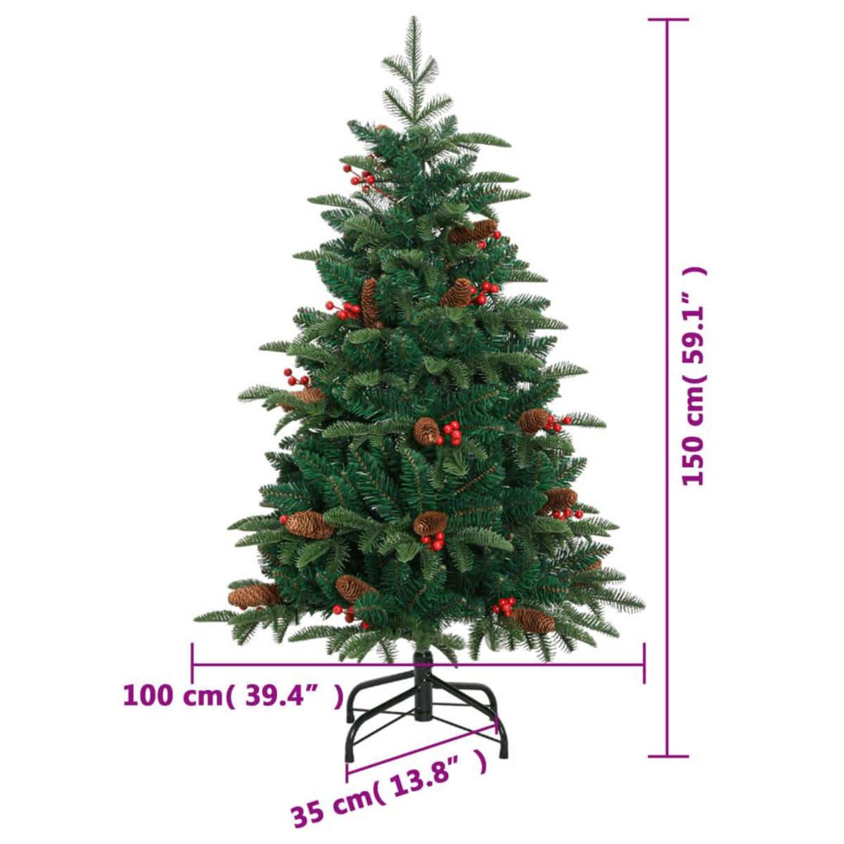 VIDAXL Sapin de Noël artificiel avec pommes de pin et baies 150 cm