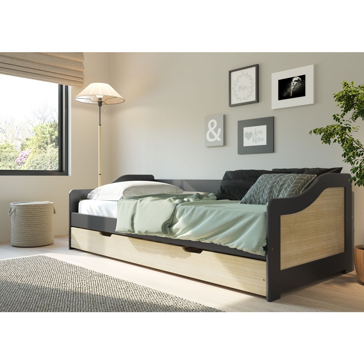 Lit banquette gigogne 2 couchages 90x200cm ANDREA