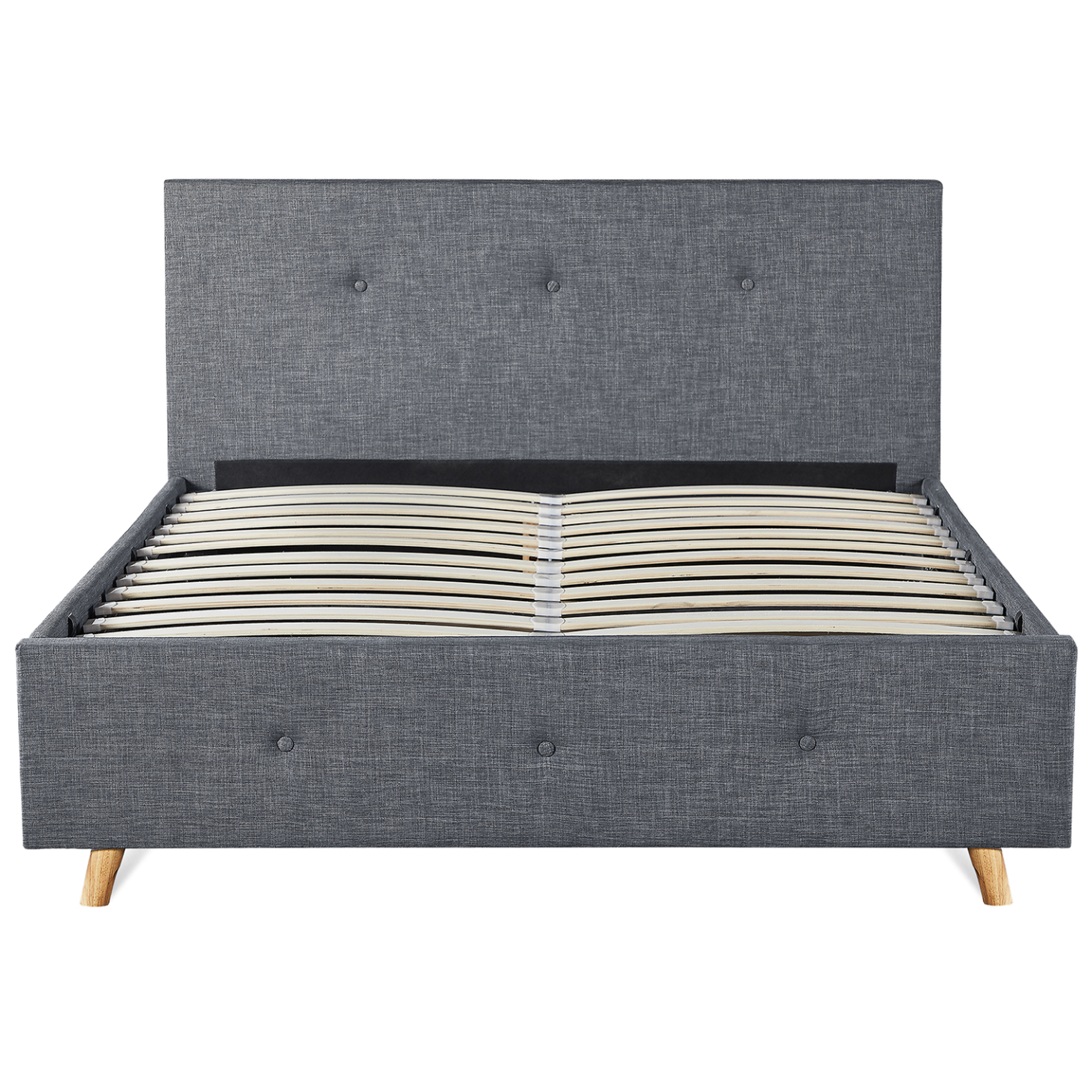 Voir la diapositive 3 : ID MARKET Lit coffre double scandinave lulea avec tête de lit et sommier 140 x 190 cm tissu gris anthracite