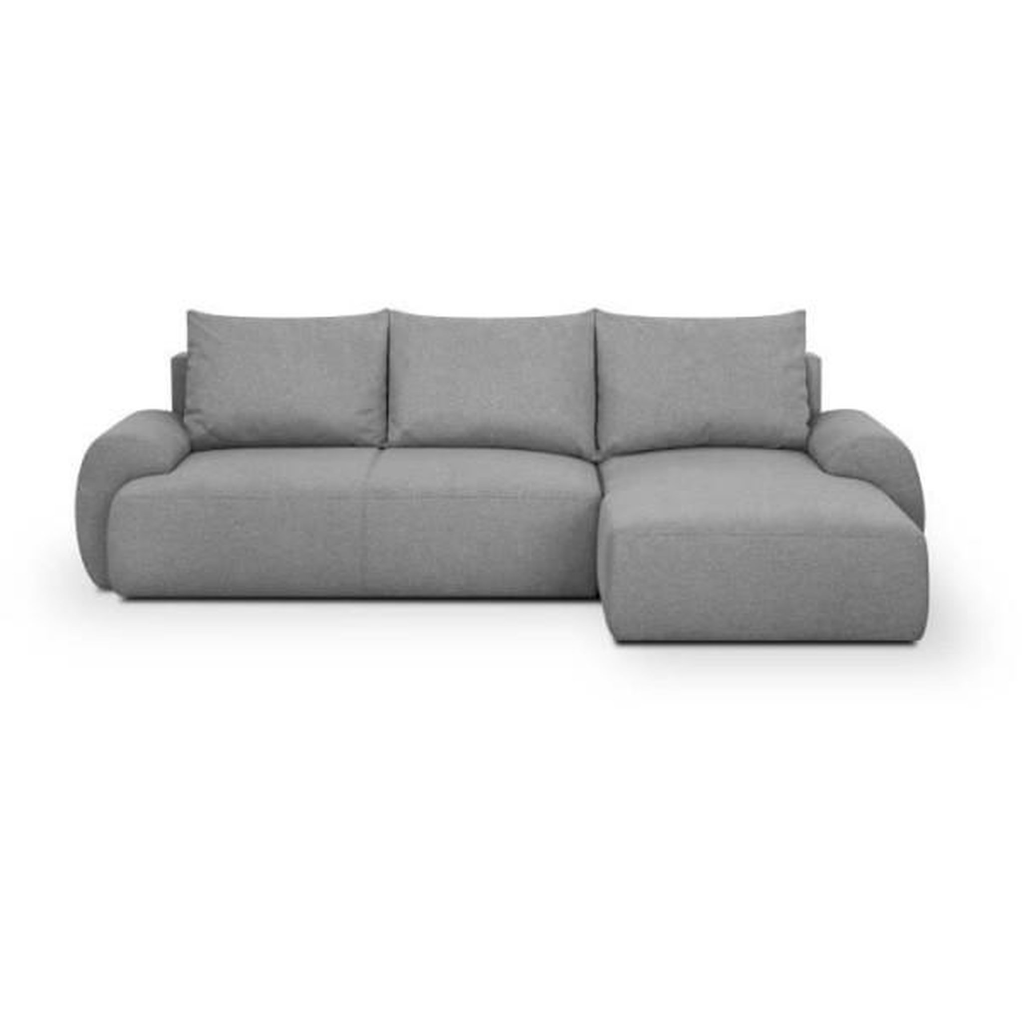 Voir la diapositive 1 : MARKET24 Canapé d'angle droit convertible MILO 4/5 places - Tissu gris - Coffre de rangement - L 264 x H 84 x P 99/145 cm