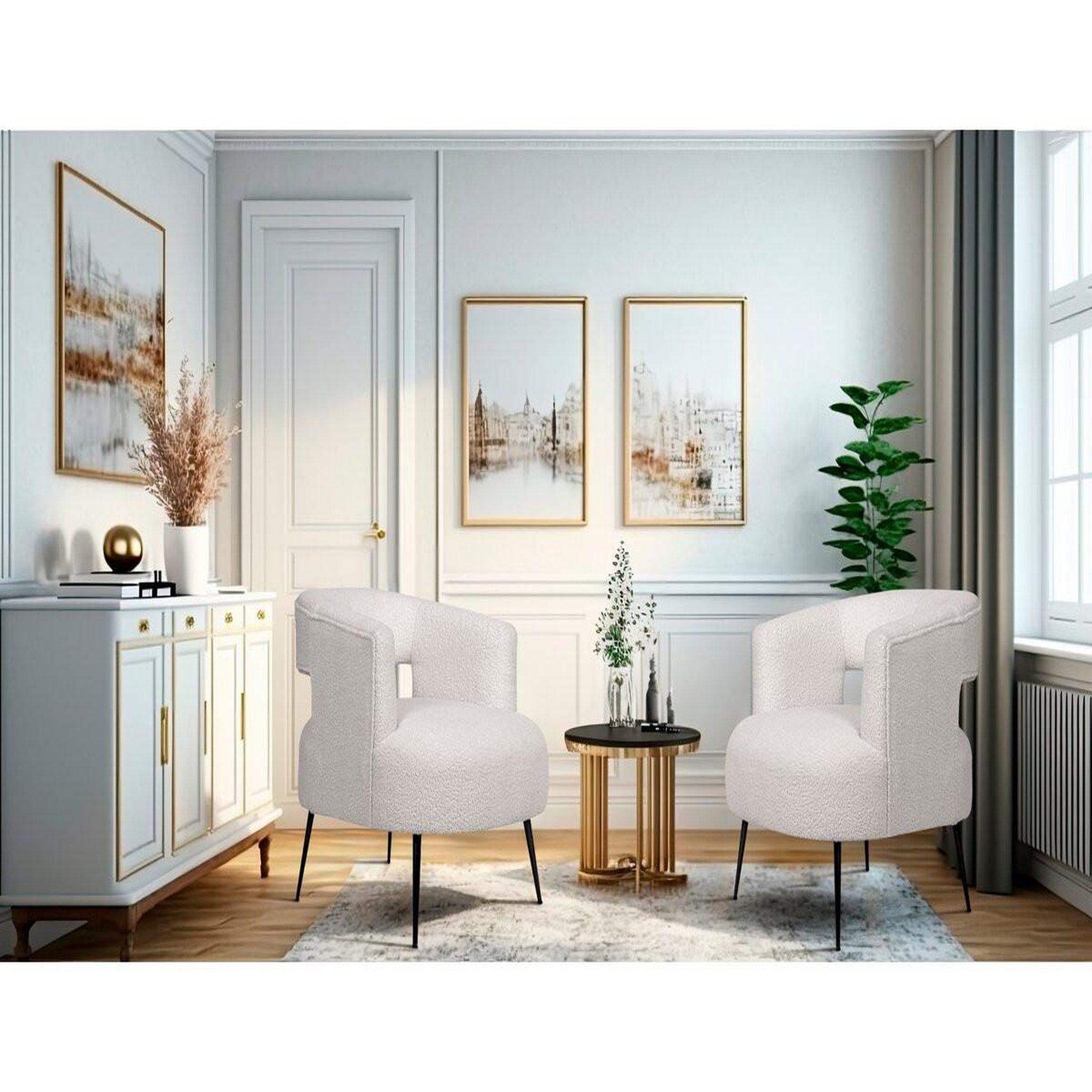 Voir la diapositive 2 : Habitat et Jardin Fauteuil en tissu bouclette  iris  - Blanc