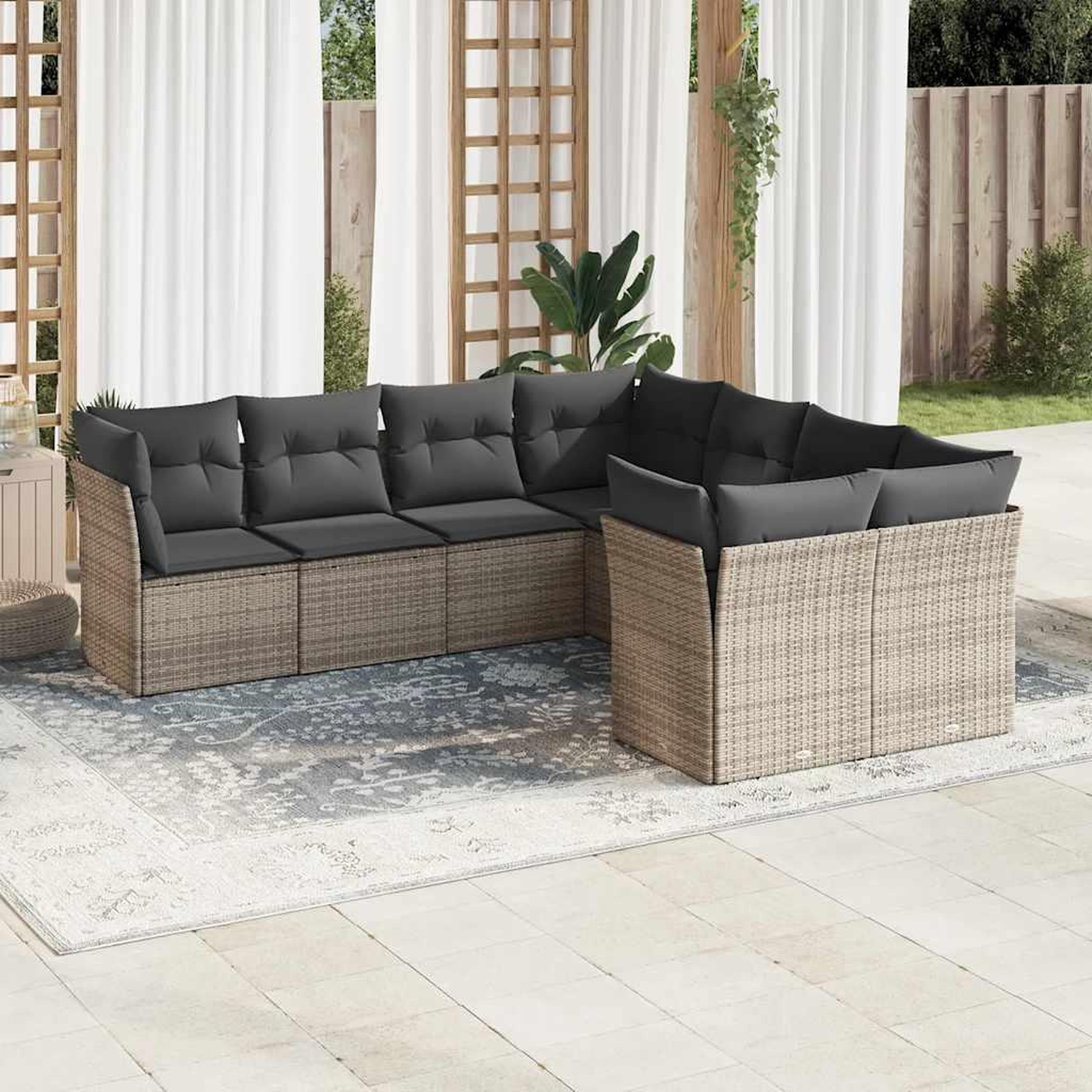 VIDAXL Salon de jardin 8 pcs avec coussins gris resine tressee