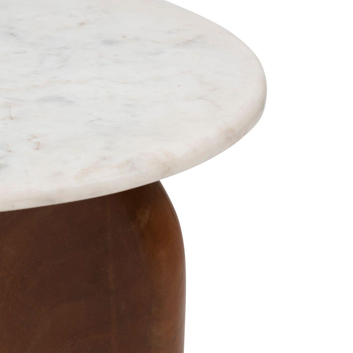 ATMOSPHERA Table à café ronde en marbre et bois massif NANDA - Blanc