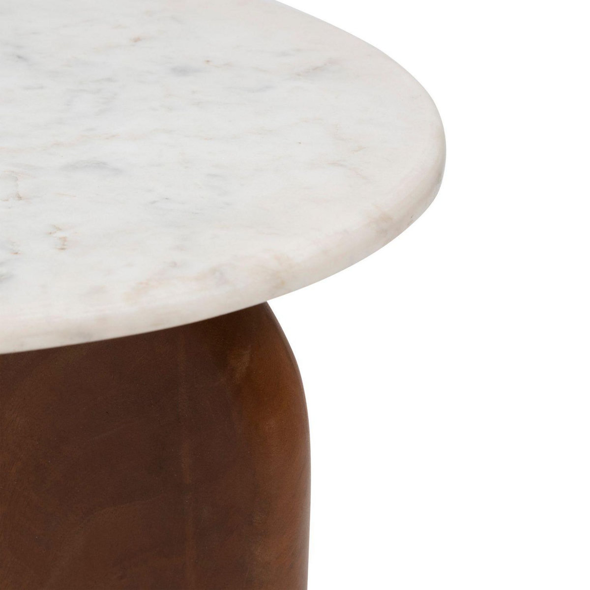 ATMOSPHERA Table à café ronde en marbre et bois massif NANDA - Blanc