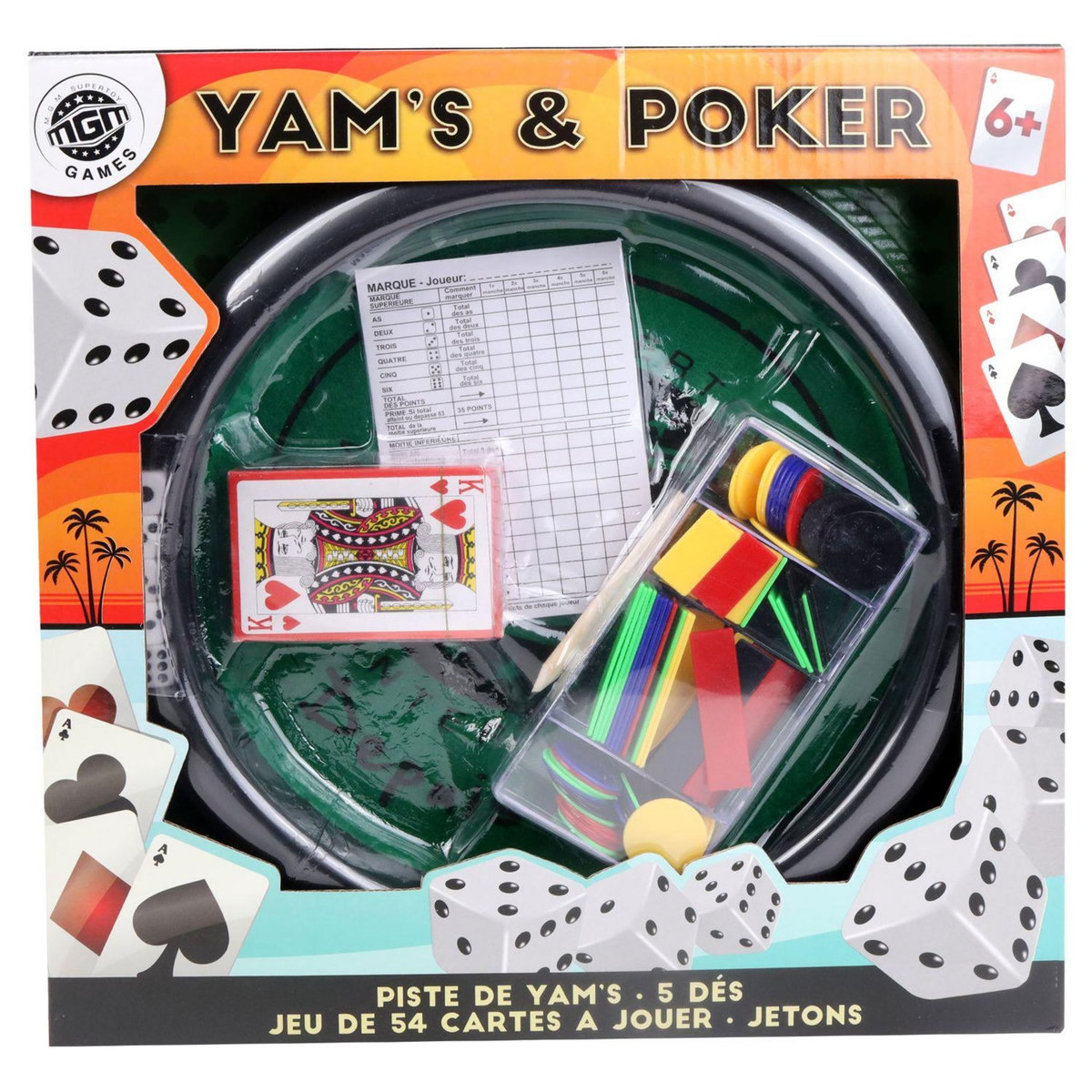 MGM Jeu Piste de Yams 5 dès et jetons +Jeu de Poker