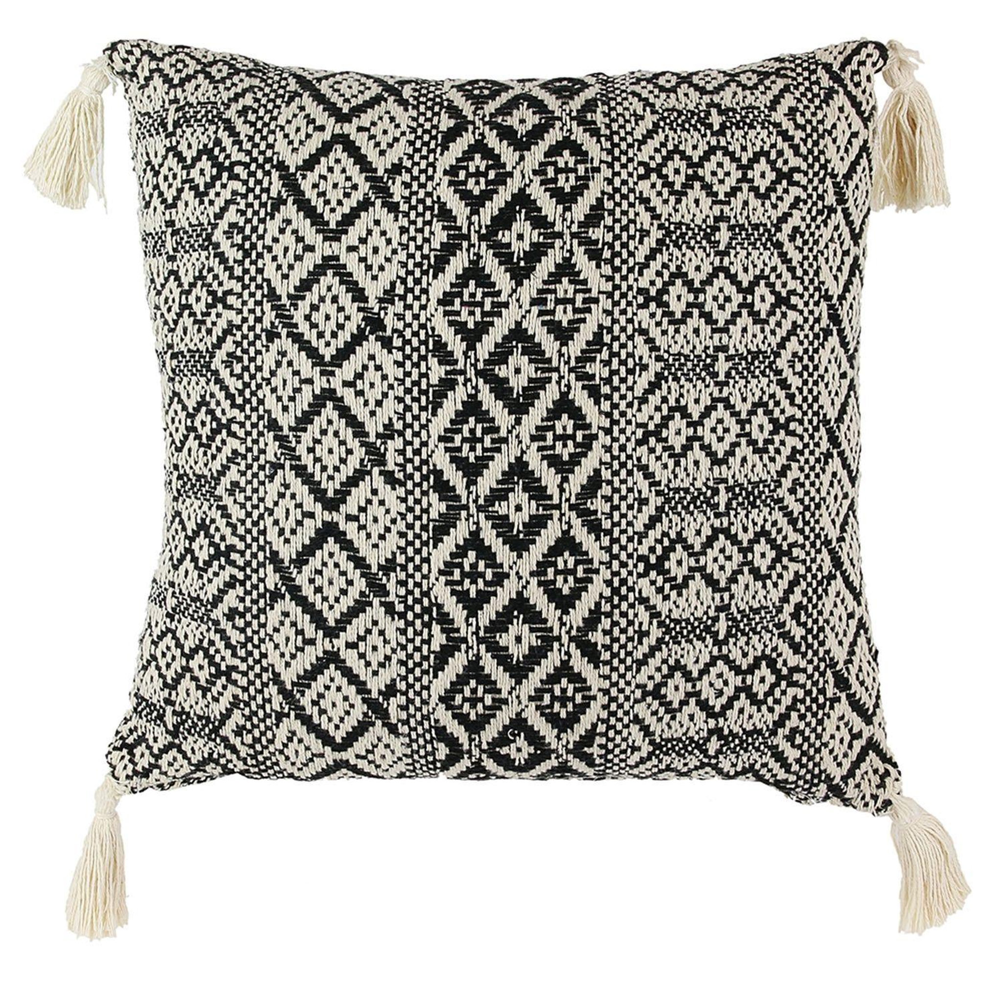 The Home Deco Factory Coussin à pompons ethnique - l. 40 x l. 40 cm - beige