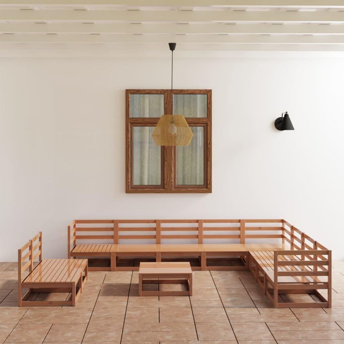 VIDAXL Salon de jardin 11 pcs marron miel bois de pin massif