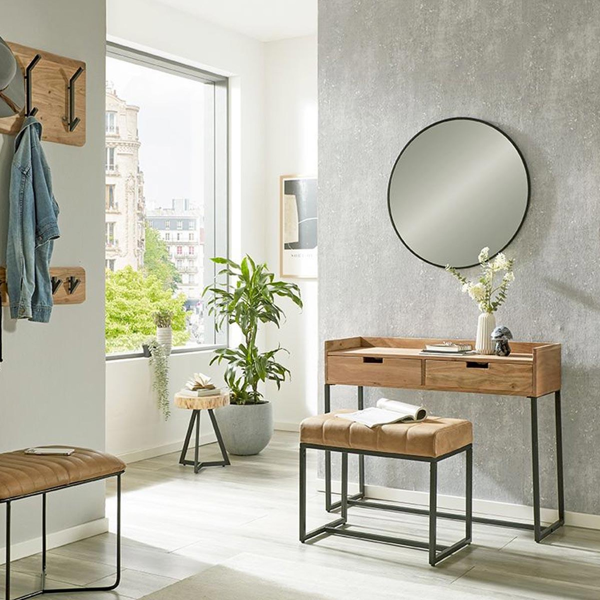Voir la diapositive 3 : Paris Prix Console bureau 2 tiroirs  sphera  100cm naturel & noir