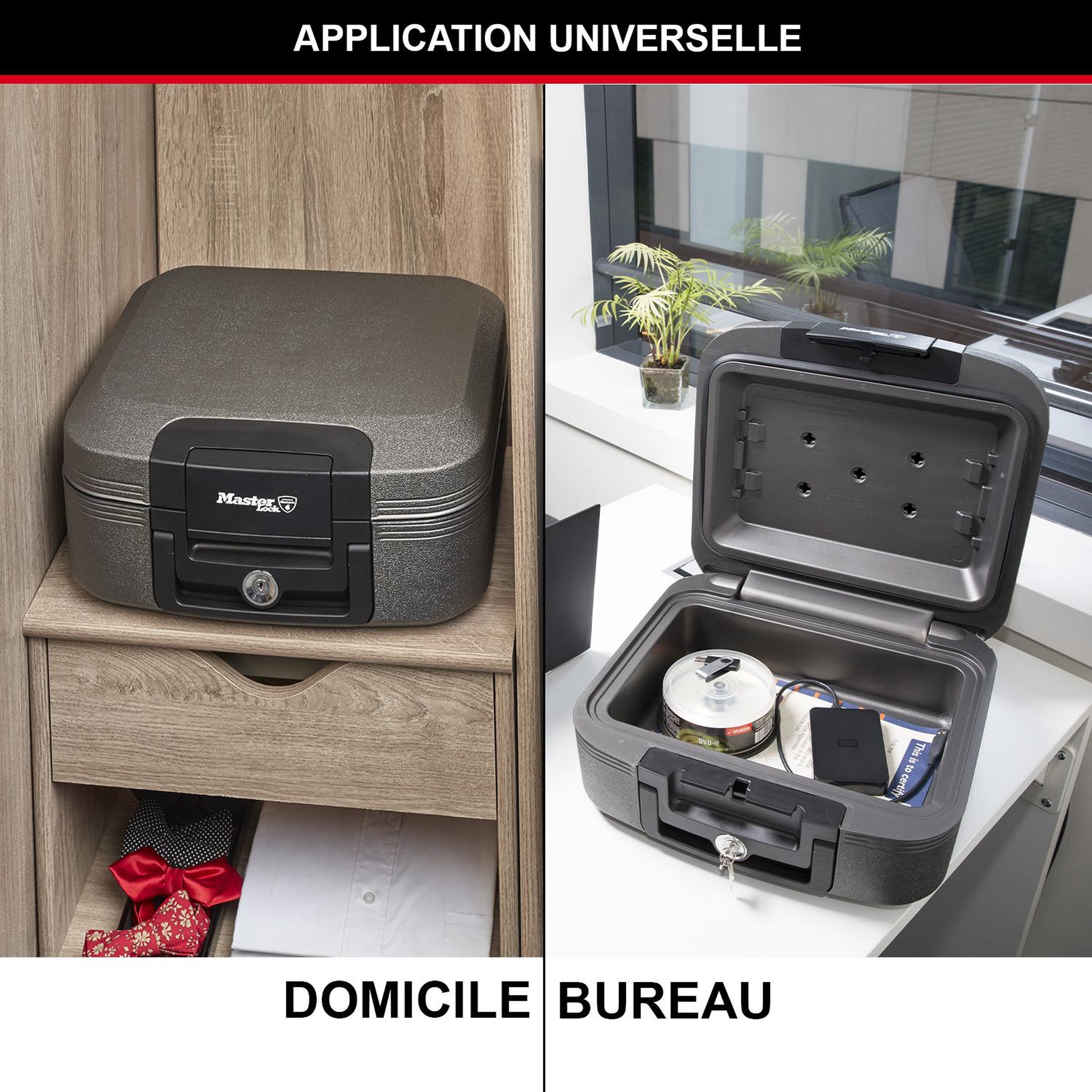 Voir la diapositive 2 : Master lock Mallette de sécurité anti feu [ignifuge et etanche] [serrure à clé] [medium] lchw20101