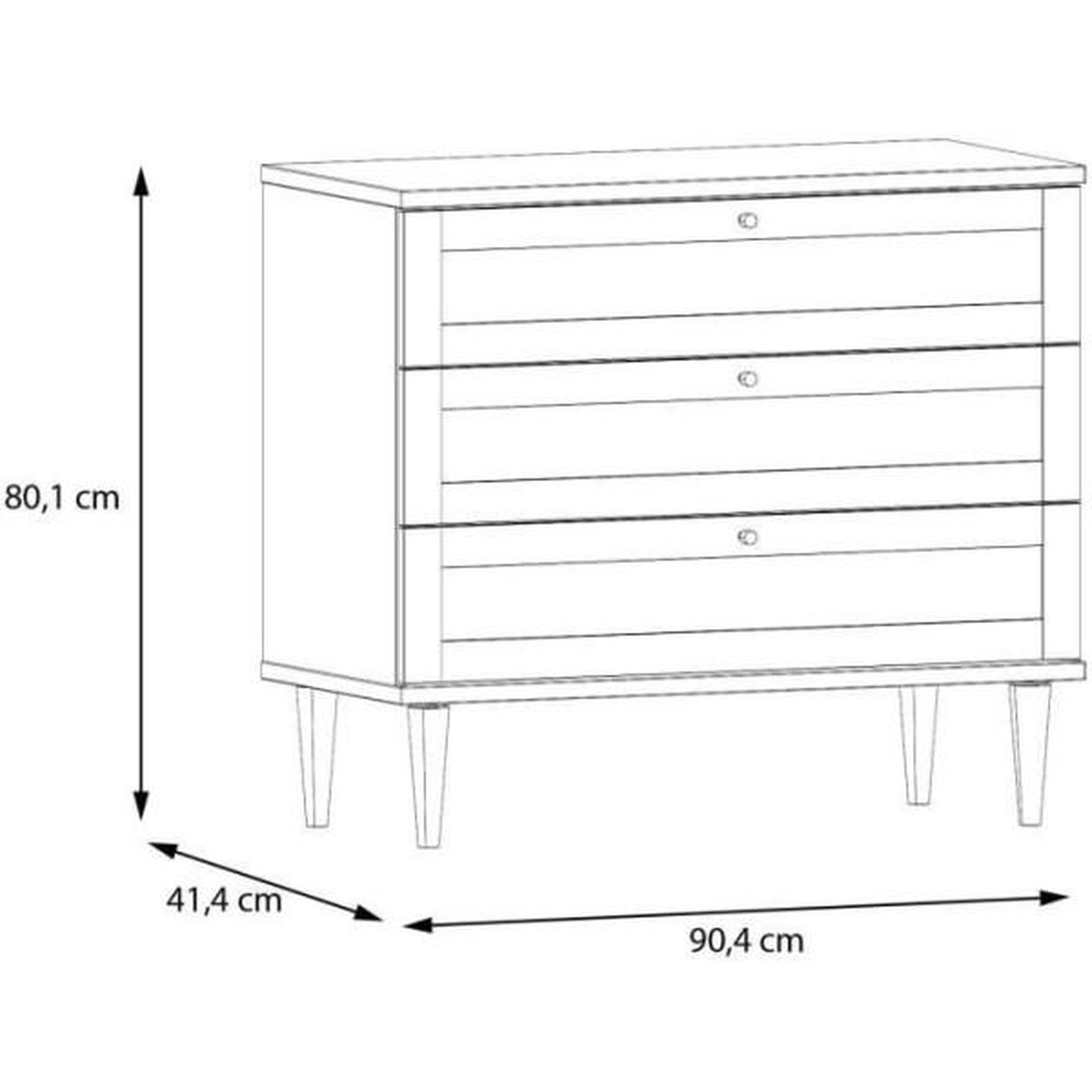 Voir la diapositive 6 : MARKET24 Commode - 3 tiroirs - Décor Chene- Cannage - L90,4 x P41,4 x H80 cm - CALASETTA
