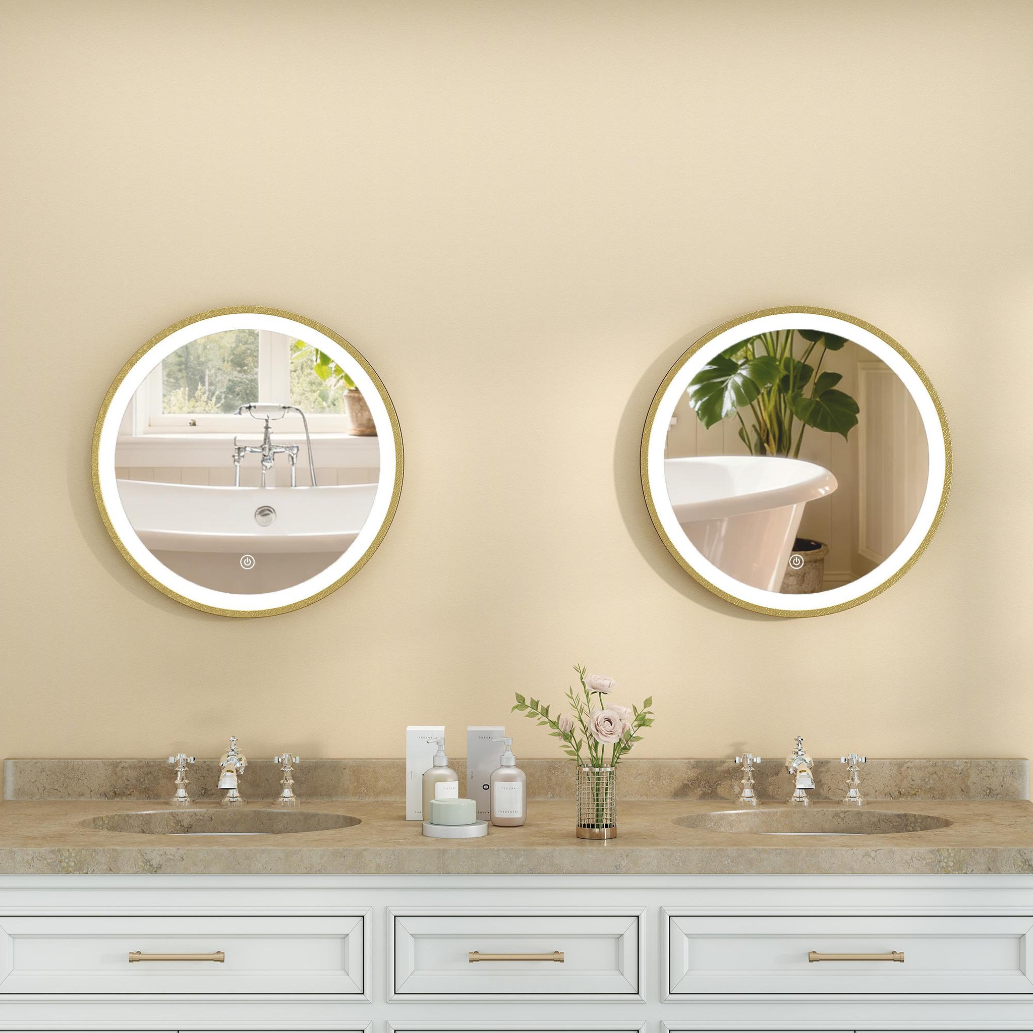 Voir la diapositive 4 : HOMCOM Miroir salle de bain avec éclairage led rond verre doré