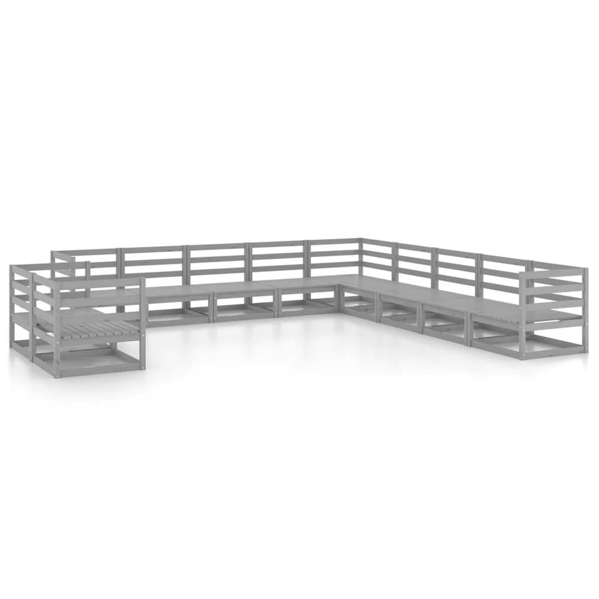 Voir la diapositive 2 : VIDAXL Salon de jardin 11 pcs gris bois de pin massif