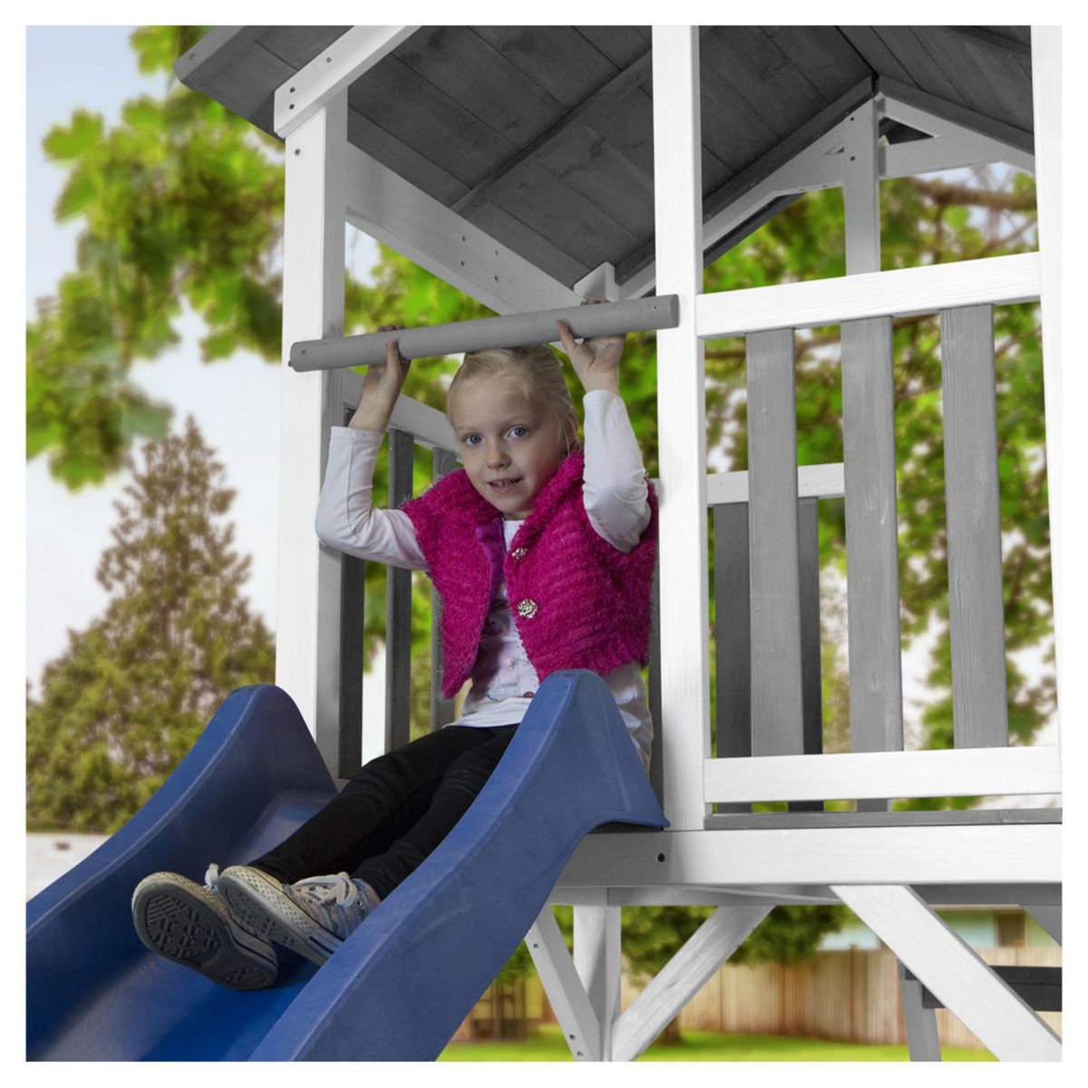 AXI Aire de jeux avec toboggan - Bois - H2,42m - BEACH TOWER