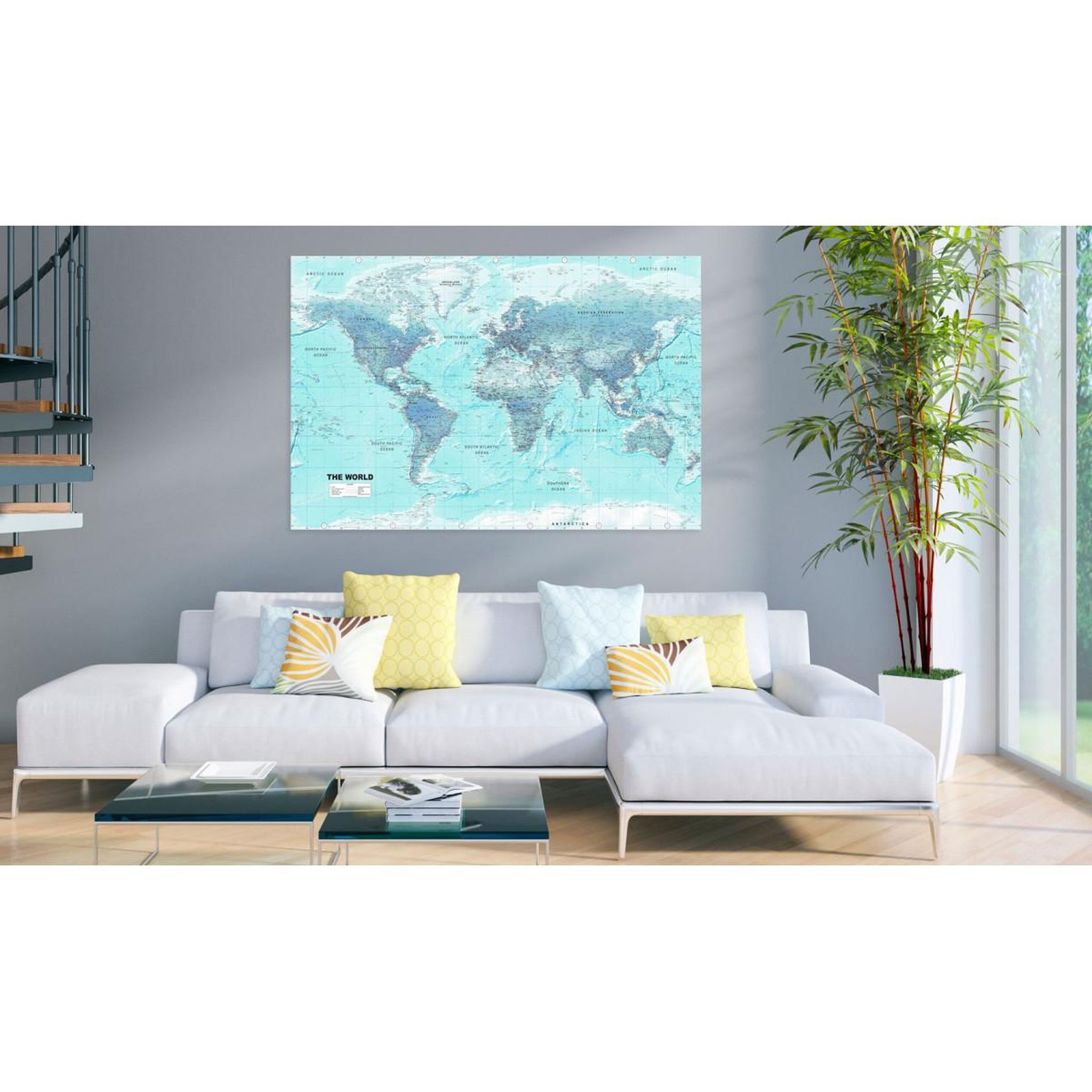 Voir la diapositive 2 : Paris Prix Tableau Imprimé  World Map : Sky Blue World