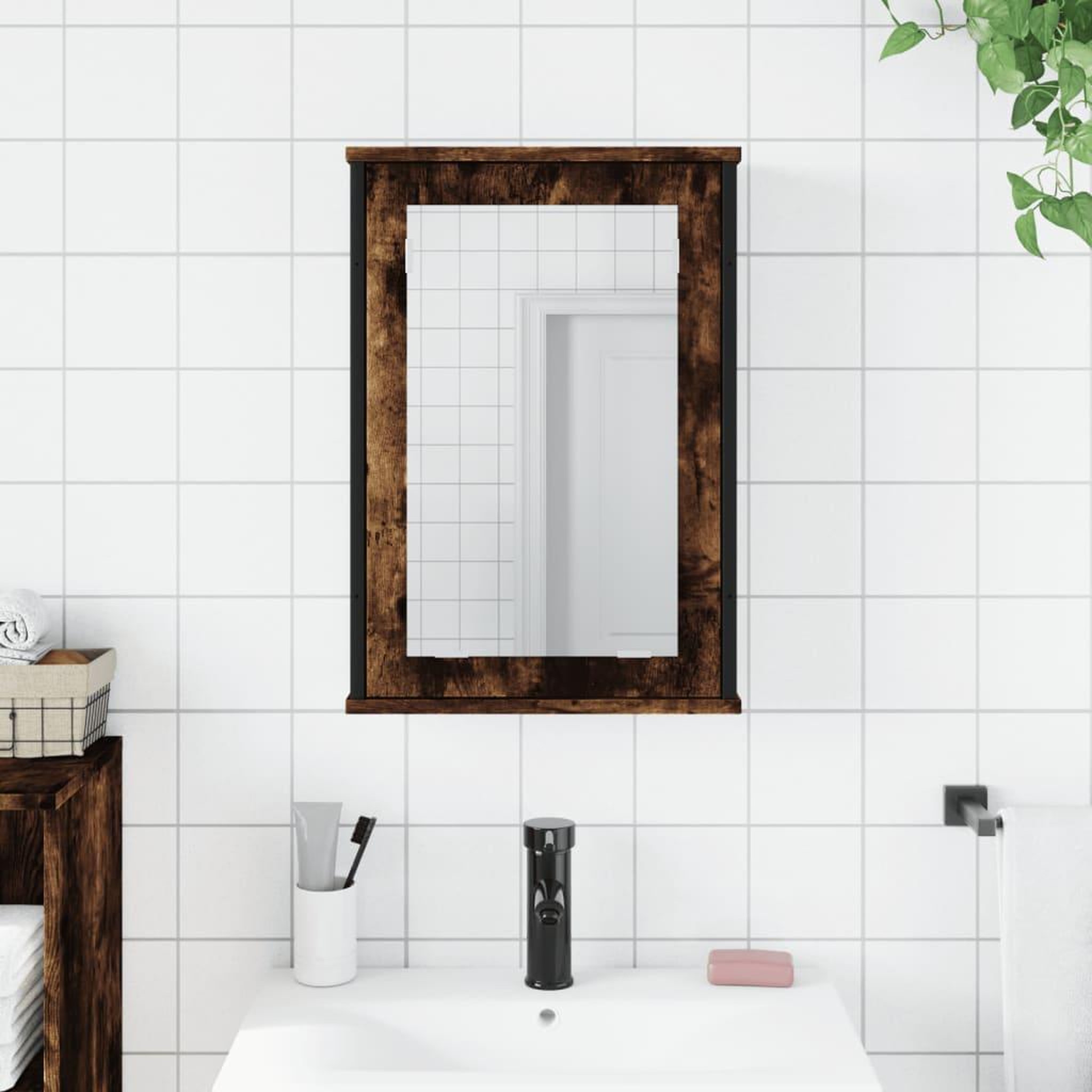 Voir la diapositive 3 : VIDAXL Armoire a miroir de salle de bain chene fume bois d'ingenierie