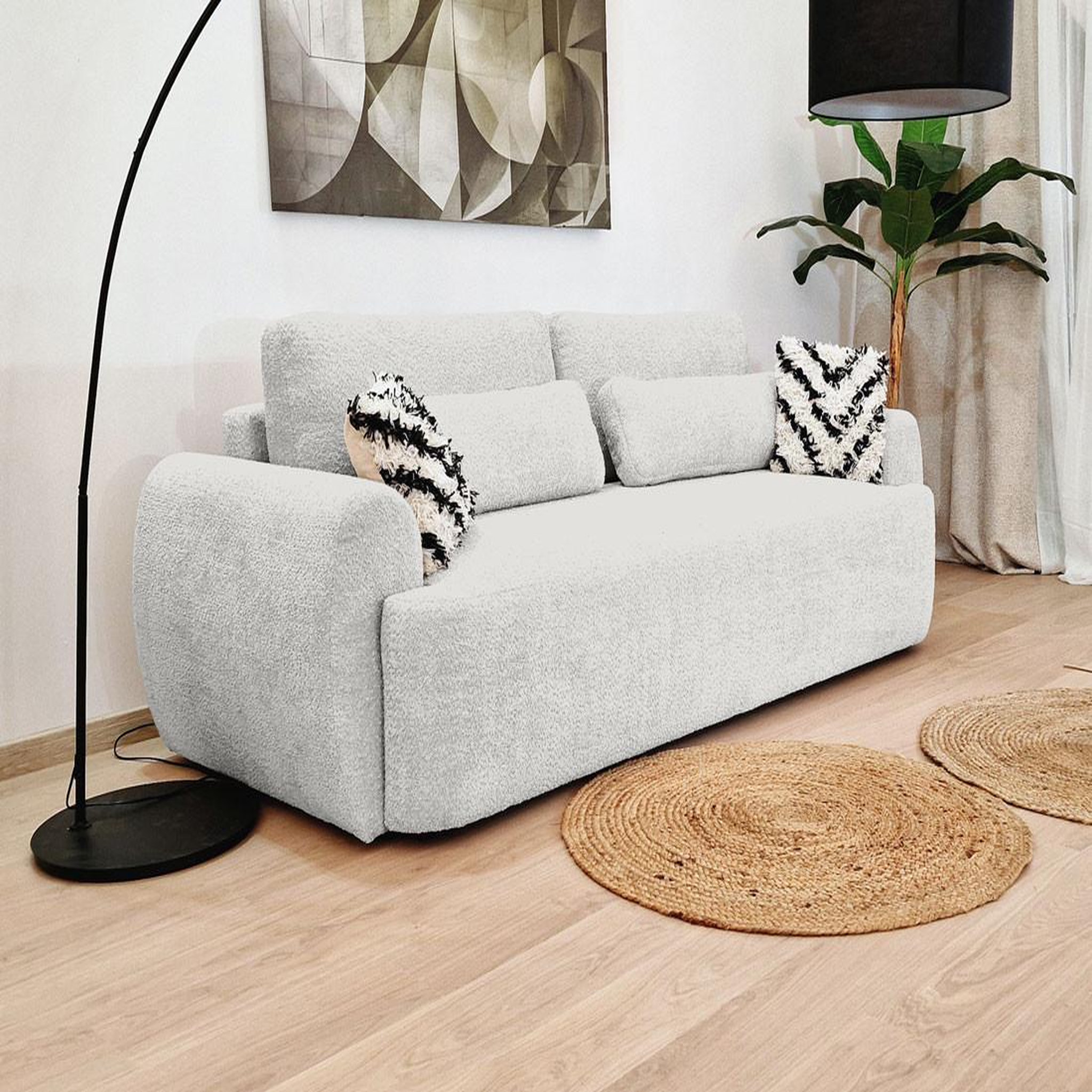 Voir la diapositive 5 : BEST MOBILIER Mahina - canapé droit 3 places - convertible avec coffre - en tissu bouclette