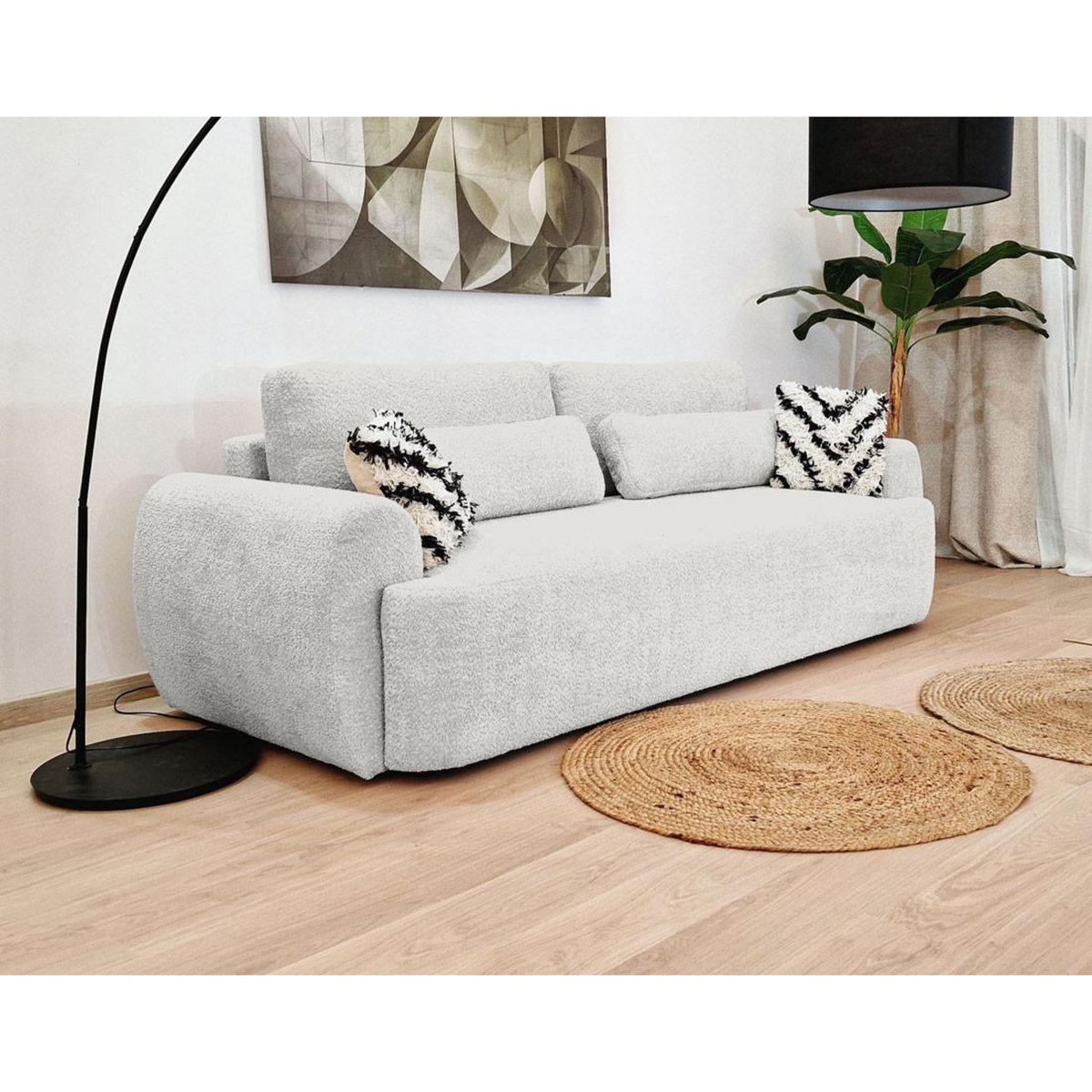 BEST MOBILIER Mahina - canapé droit 3 places - convertible avec coffre - en tissu bouclette