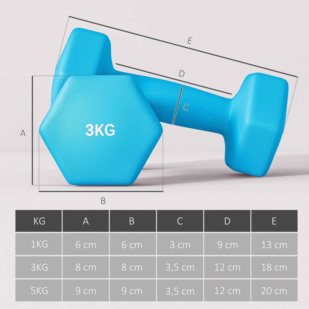 HOMCOM Support noir pour 6 haltères vinyles - 6 haltères incluses total 48 Kg - noir rose bleu violet