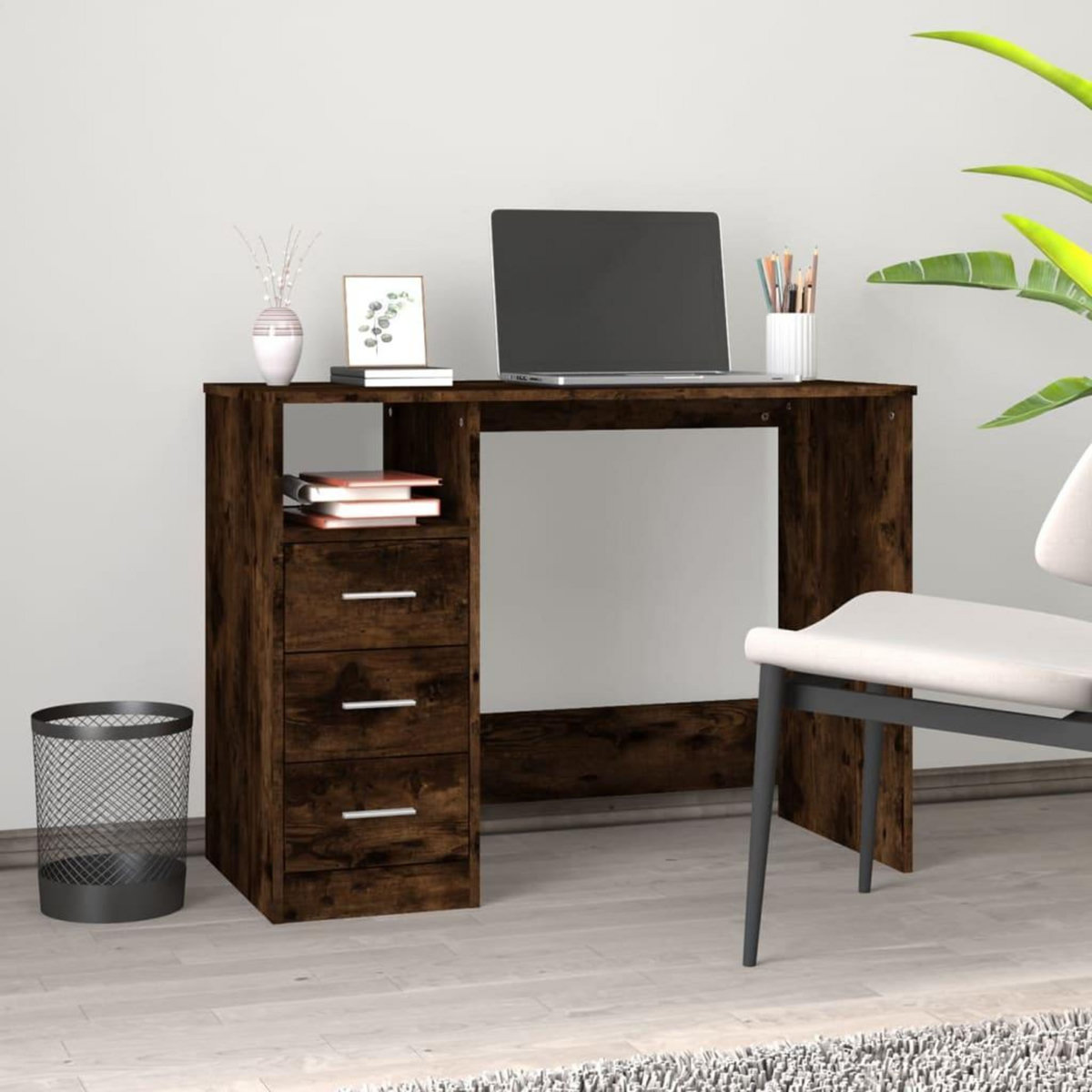 VIDAXL Bureau avec tiroirs Chene fume 102x50x76 cm Bois d'ingenierie