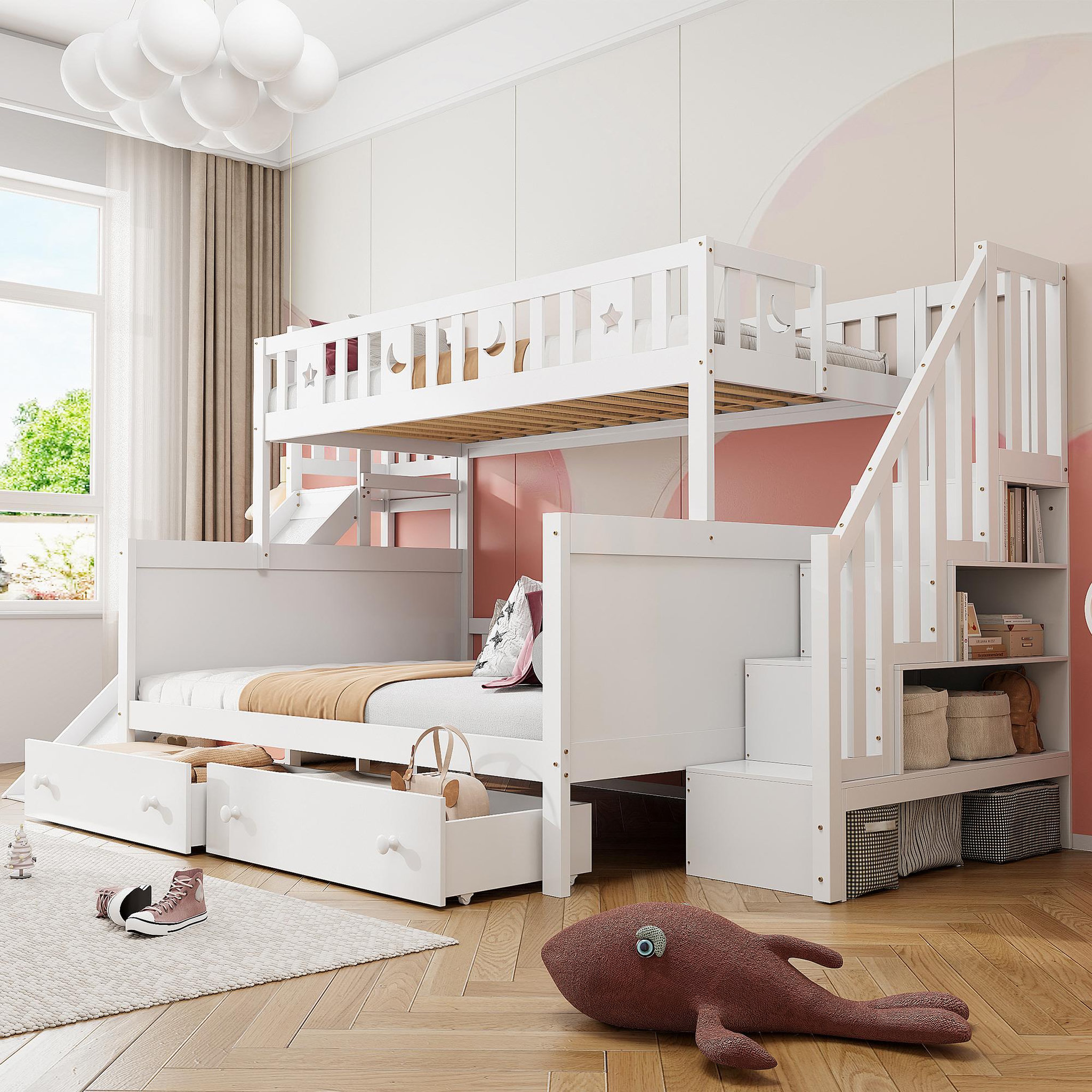 Voir la diapositive 4 : MERAX Lit superposé 140x200(90x200) cm coloris blanc bois massif