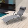 Voir la diapositive 2 : OUTSUNNY Outsunny transat chaise longue bain de soleil pliable dossier inclinable multi-positions têtière fournie 137L x 64l x 101H cm métal époxy textilène gris