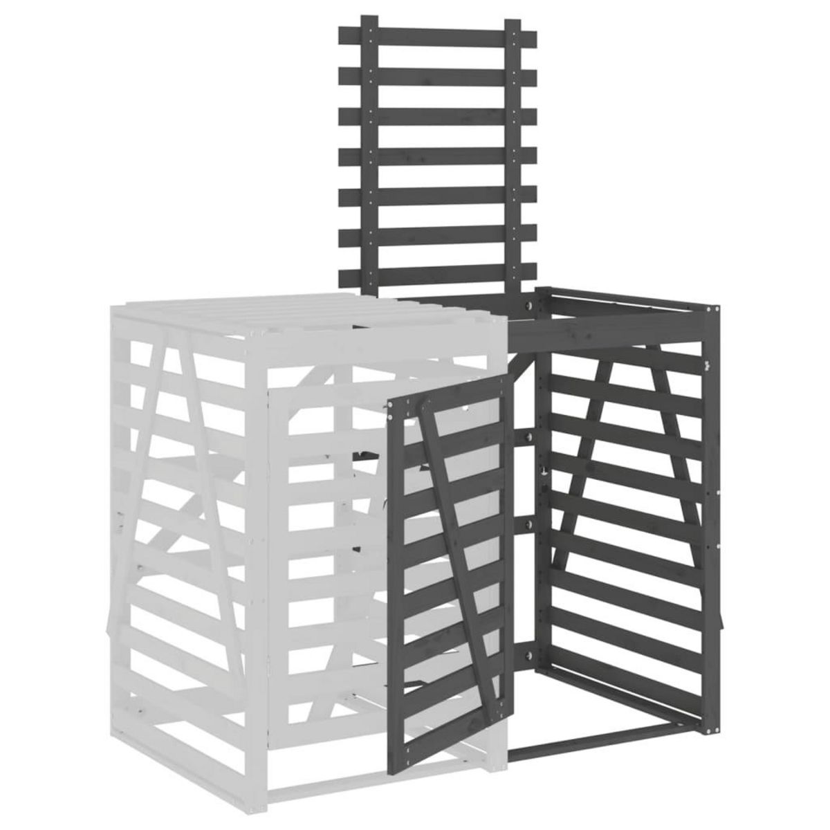 VIDAXL Extension d'abri de poubelle sur roulettes gris bois massif pin