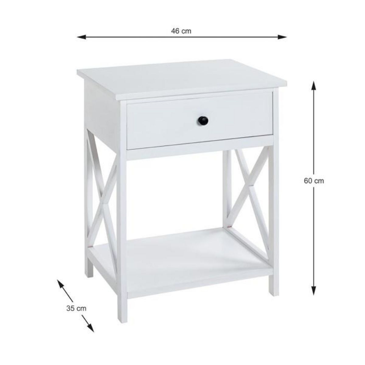 Paris Prix Table d'Appoint 1 Tiroir Design  Guda  60cm Blanc