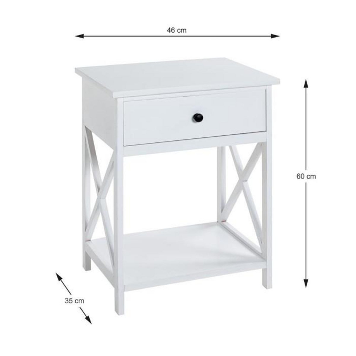 Paris Prix Table d'Appoint 1 Tiroir Design  Guda  60cm Blanc