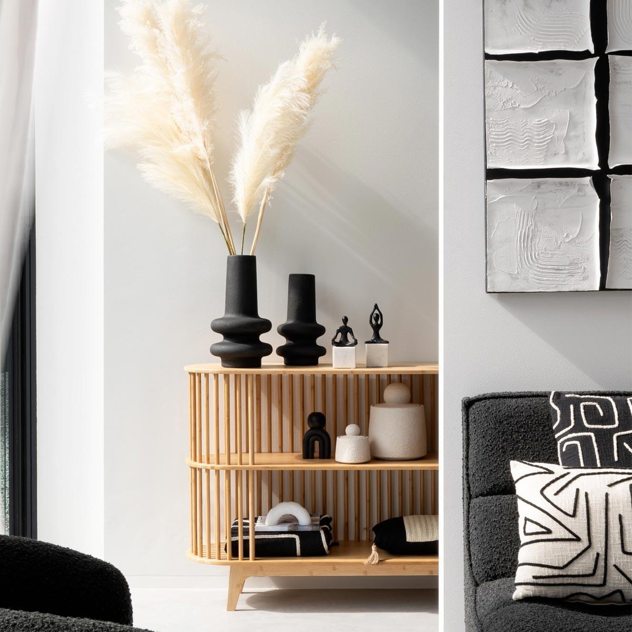 Voir la diapositive 3 : J-LINE Vase déco en argile  lyra  32cm noir