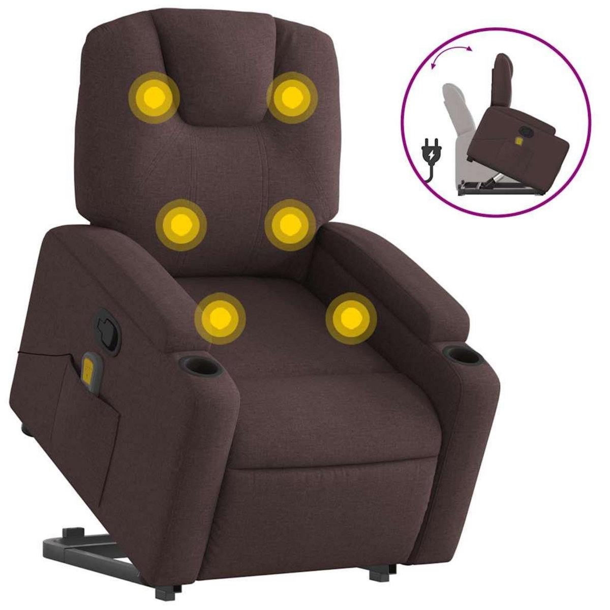 VIDAXL Fauteuil inclinable de massage Marron fonce Tissu