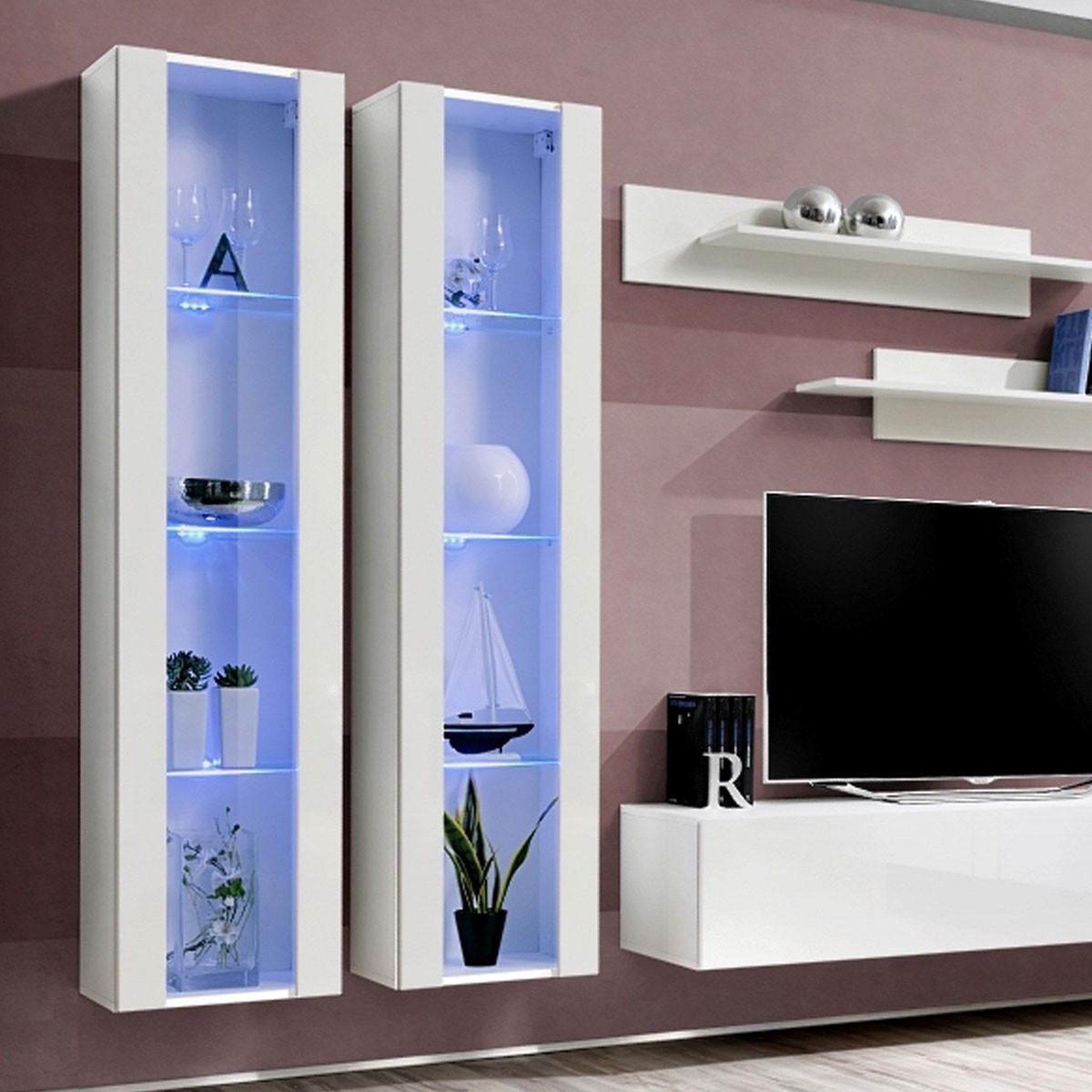 Voir la diapositive 2 : Paris Prix Ensemble meuble tv mural  fly c2  310cm blanc