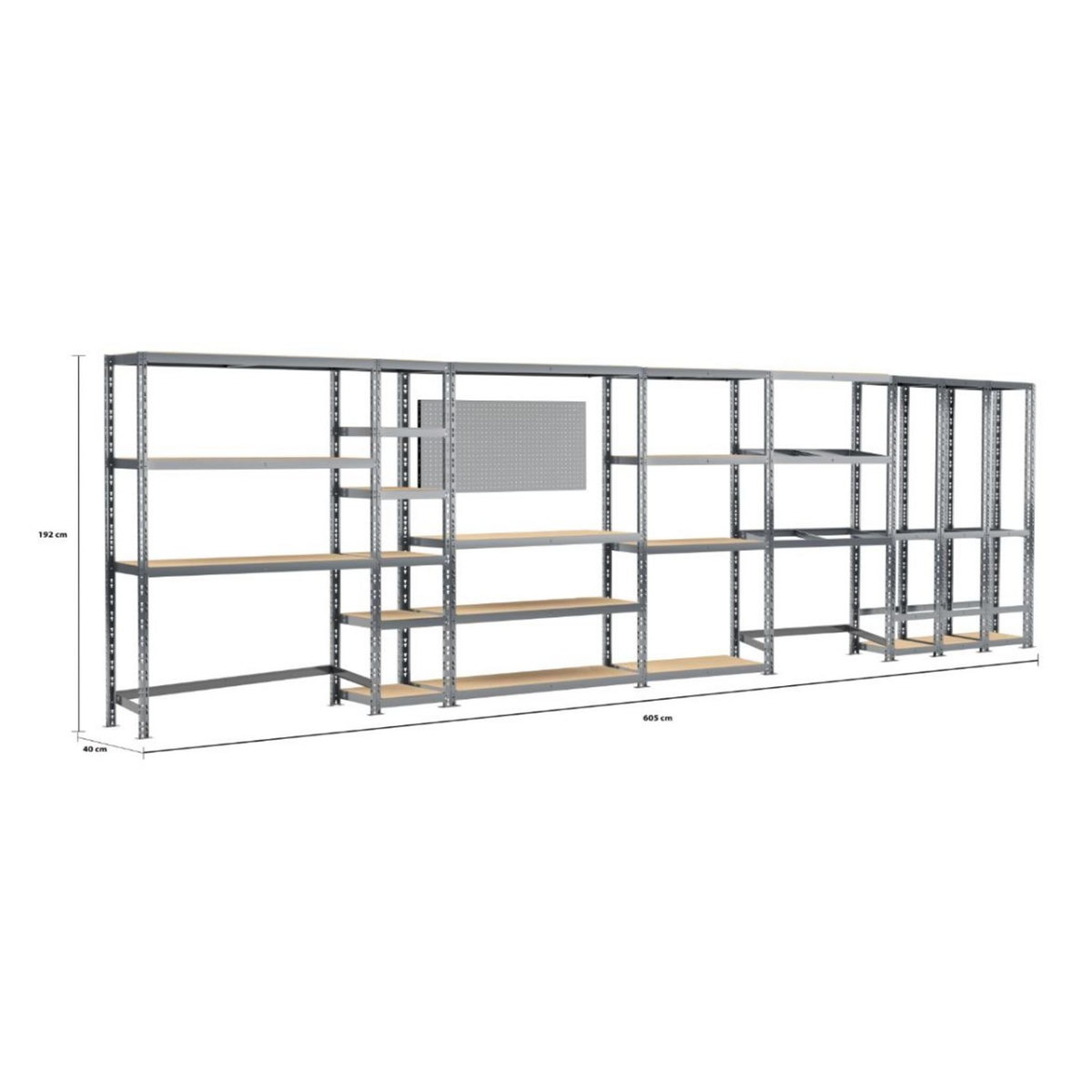 Concept rangement de garage MODULÖ STORAGE SYSTEME EXTENSION 6 étagères 24 plateaux longueur 605 cm pour garage