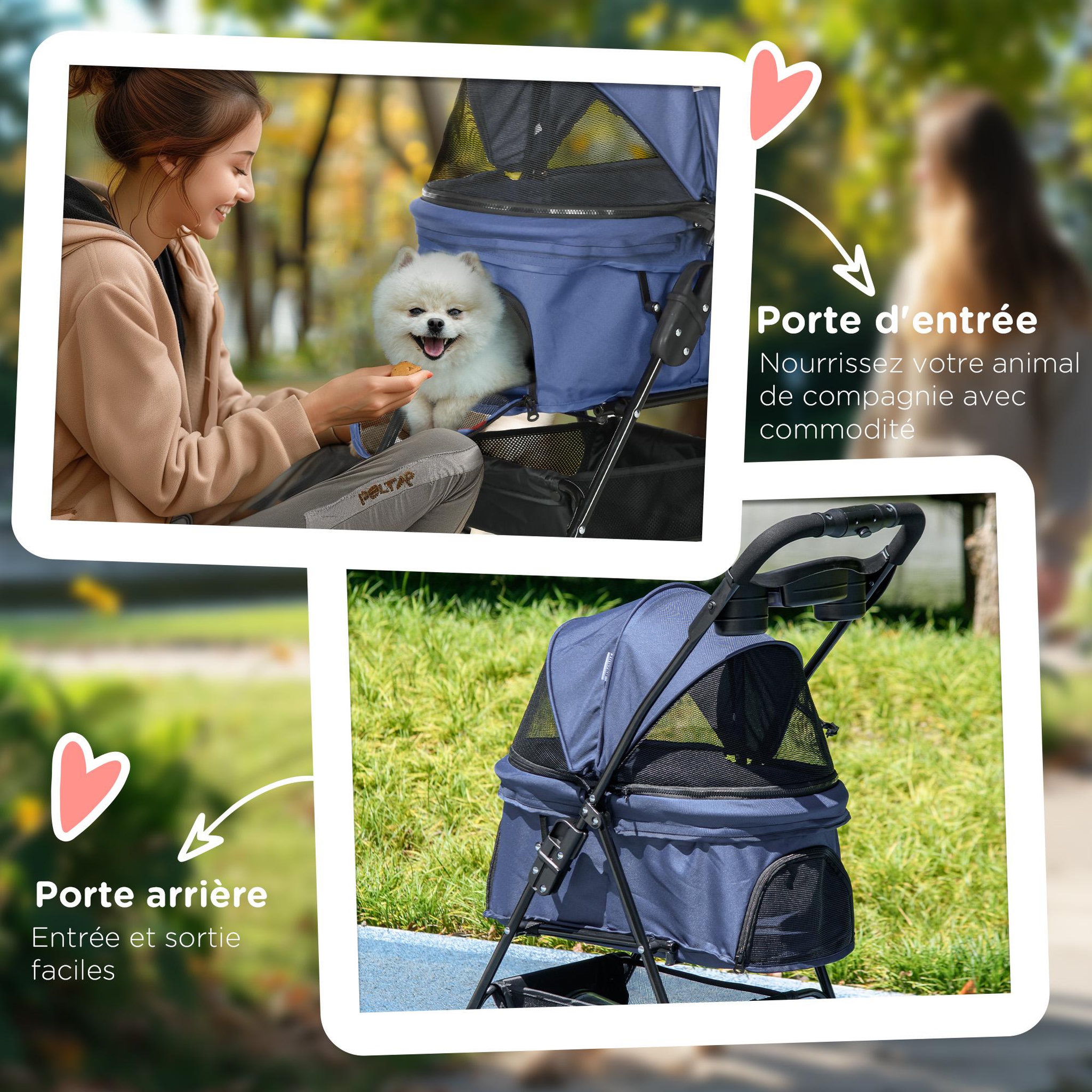 Voir la diapositive 6 : PAWHUT Poussette buggy pliable chien chat panier rangement porte-gobelets tissu 300d oxford imperméable 4 roues bleu
