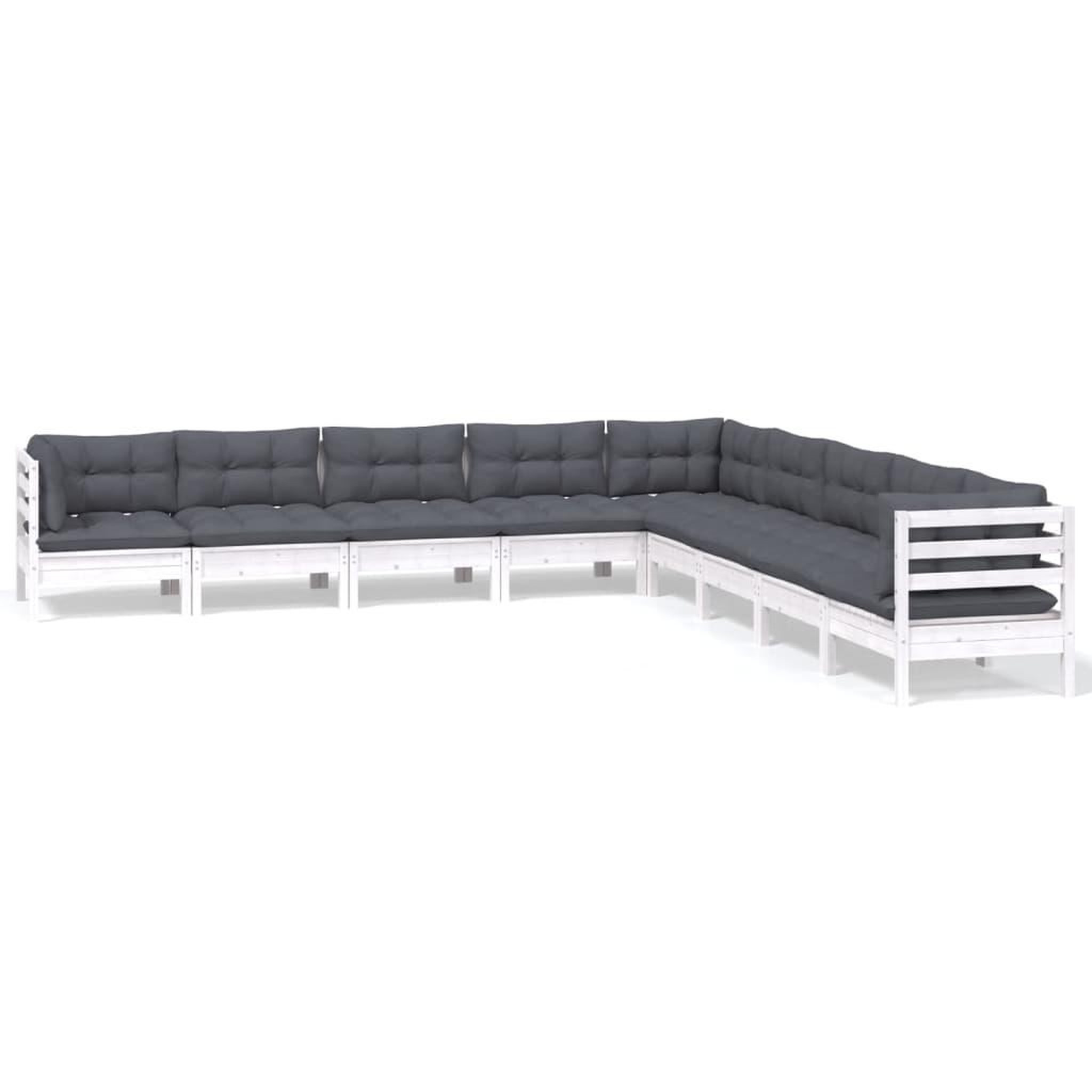 Voir la diapositive 2 : VIDAXL Salon de jardin 9 pcs avec coussins blanc bois de pin massif