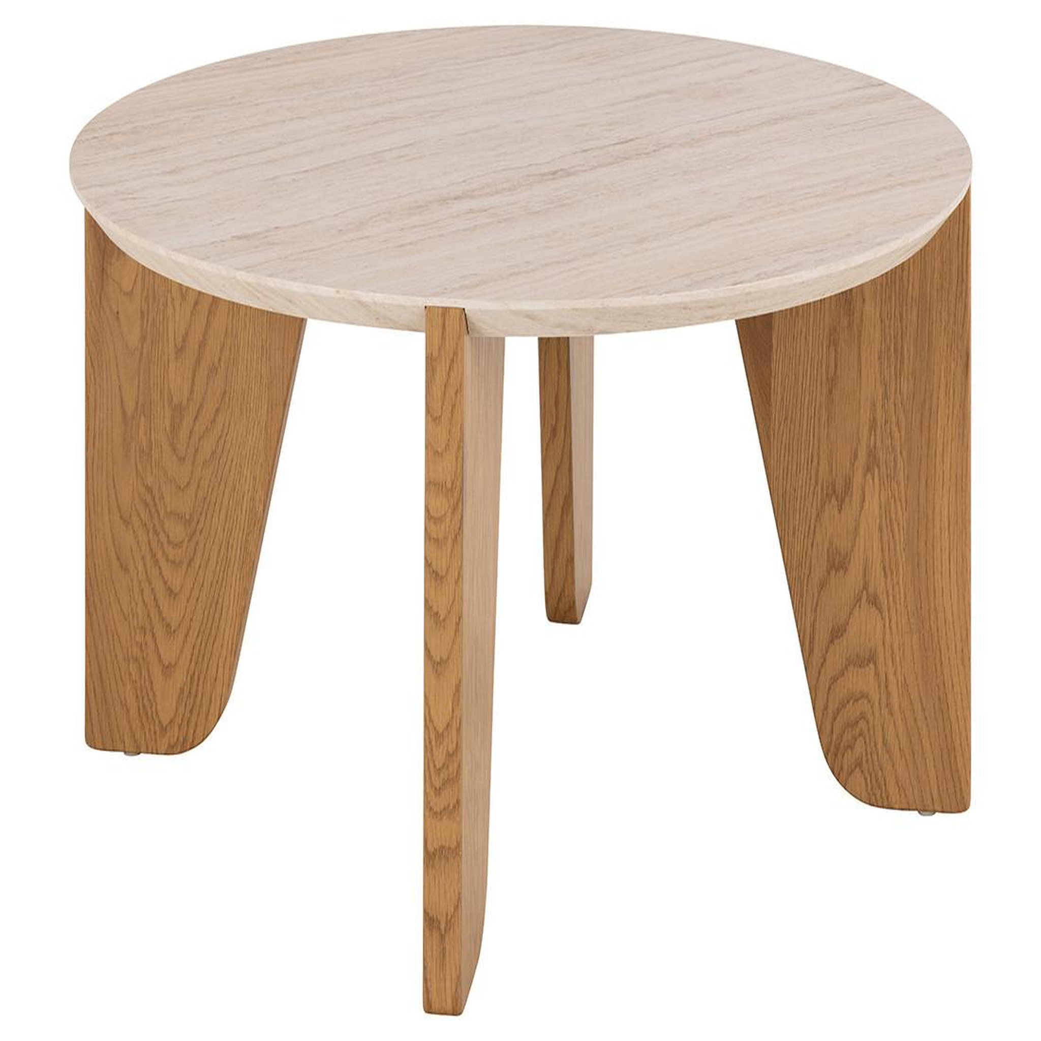 Voir la diapositive 2 : BEST MOBILIER Noeva - table basse - pieds en chêne - plateau effet travertin - 80 cm