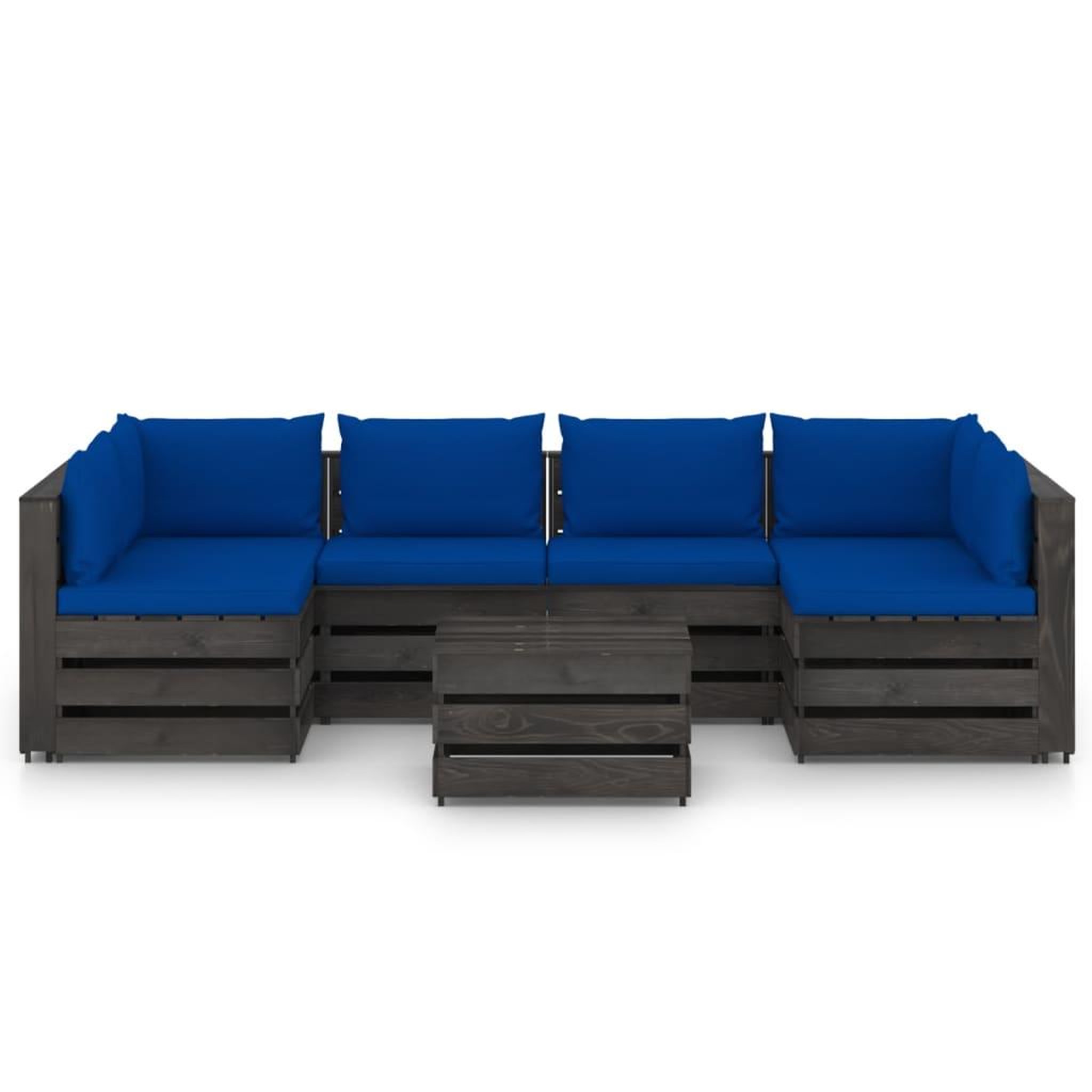 Voir la diapositive 2 : VIDAXL Salon de jardin 7 pcs avec coussins Bois impregne de gris