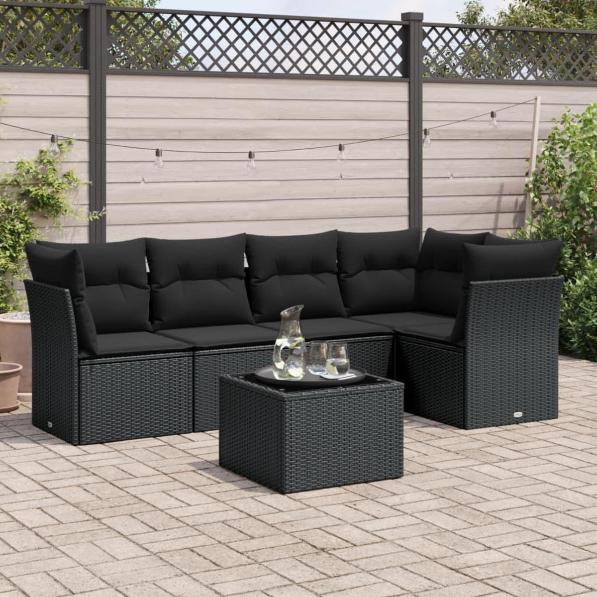 VIDAXL Salon de jardin 6 pcs avec coussins noir resine tressee