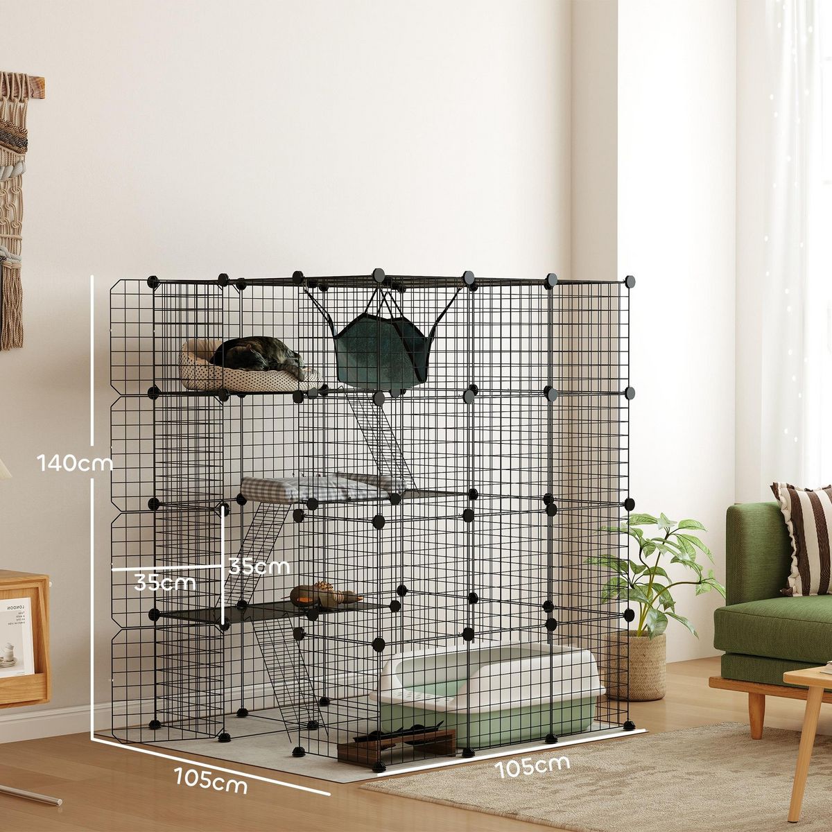 PAWHUT Cage chat intérieur - parc chat DIY - 4 niv. 5 portes hamac plateformes rampes - acier noir