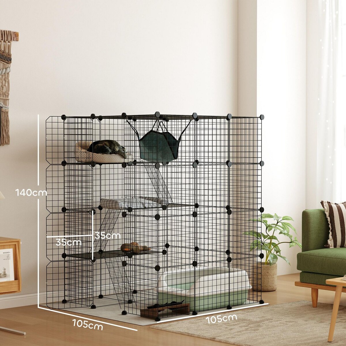 PAWHUT Cage chat intérieur - parc chat DIY - 4 niv. 5 portes hamac plateformes rampes - acier noir