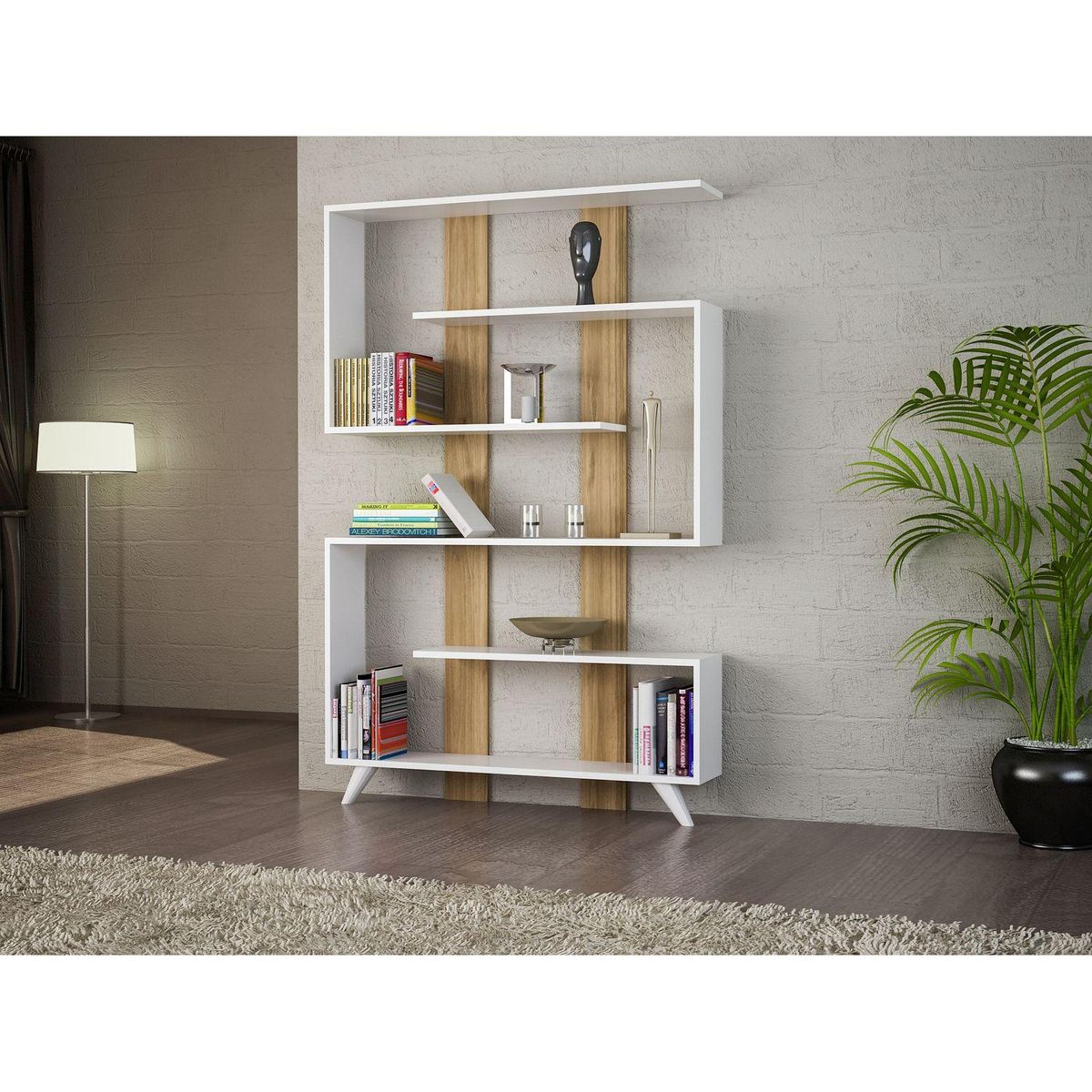 TOILINUX Etagère bibliothèque design scandinave Rain - L. 120 x H. 162 cm - Blanc