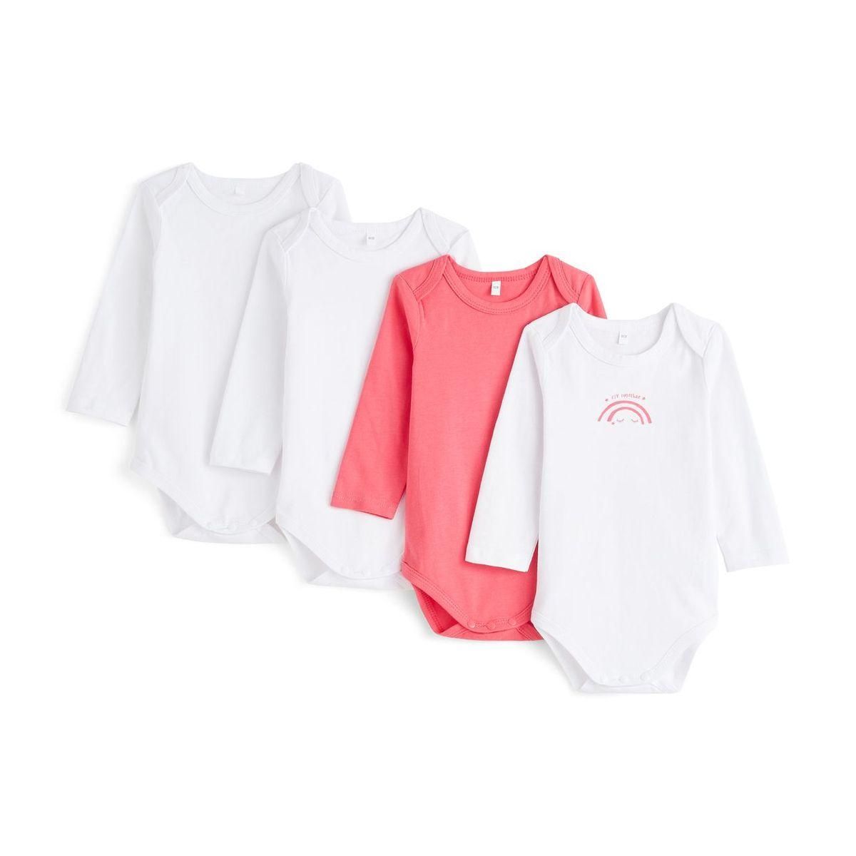 IN EXTENSO Lot de 4 bodies manches longues arc en ciel bébé fille