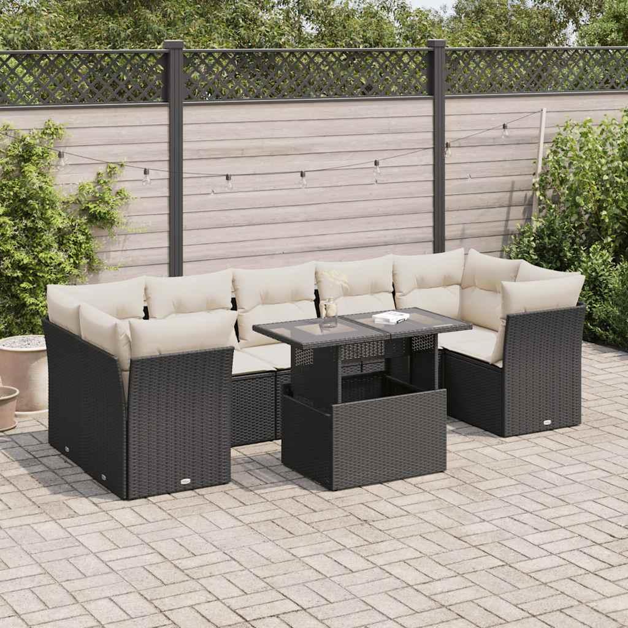 VIDAXL Salon de jardin 8 pcs avec coussins noir resine tressee