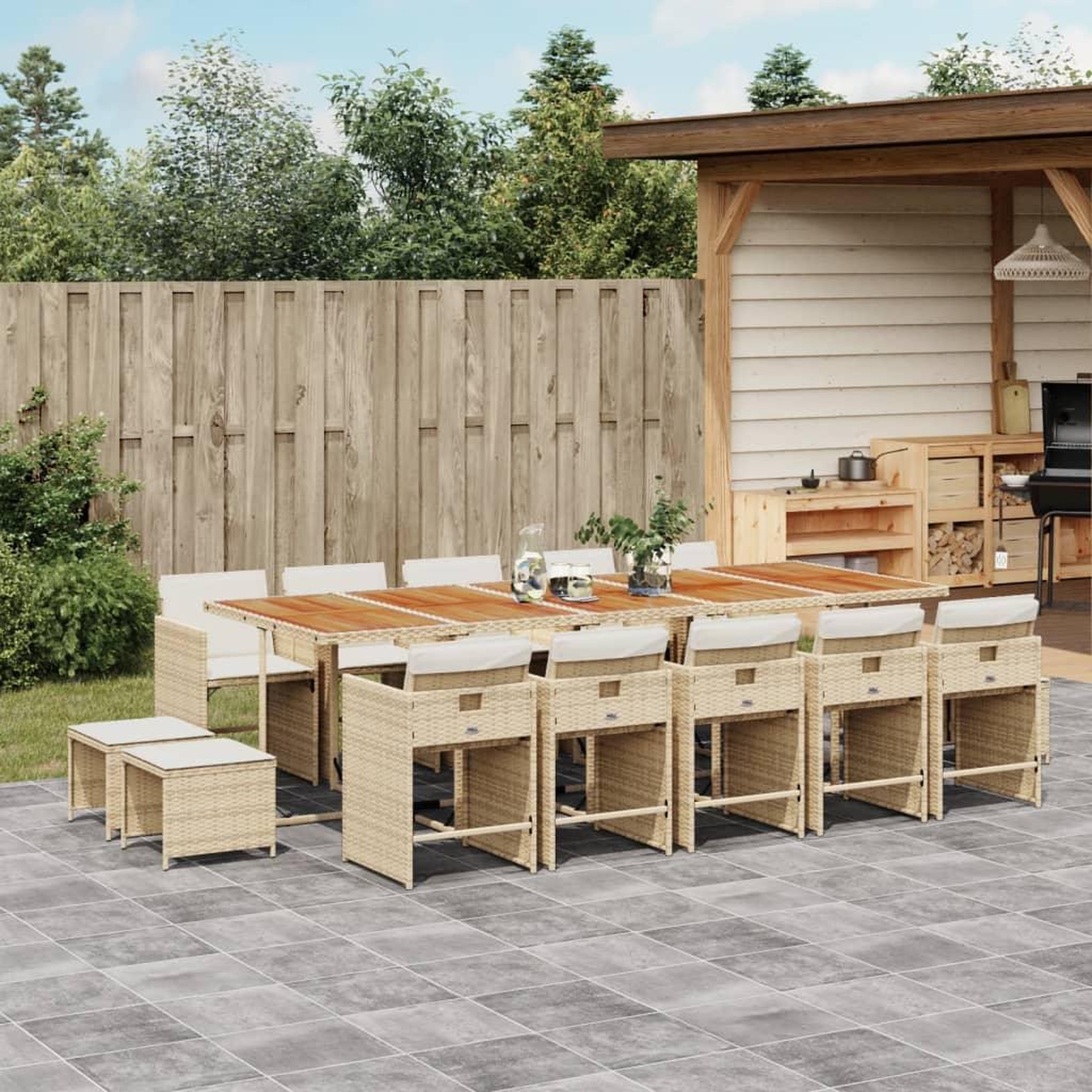 VIDAXL Ensemble a manger de jardin et coussins 15 pcs beige