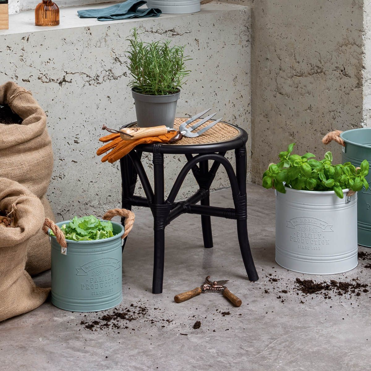 ATMOSPHERA Tabouret bas assise cannage rotin THOM