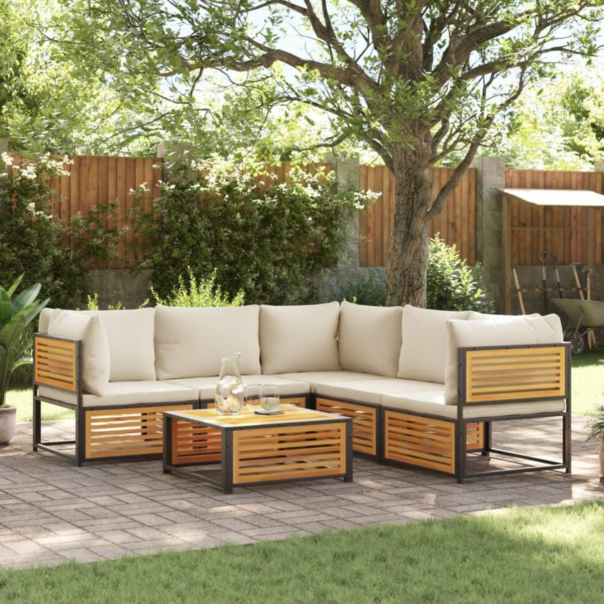VIDAXL Salon de jardin avec coussins 6 pcs bois d'acacia solide