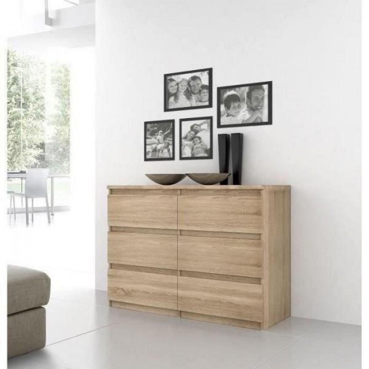 MARKET24 Commode CHELSEA 6 Tiroirs - Couleur chene - L 154 x P 42,2 x H 79,9 cm