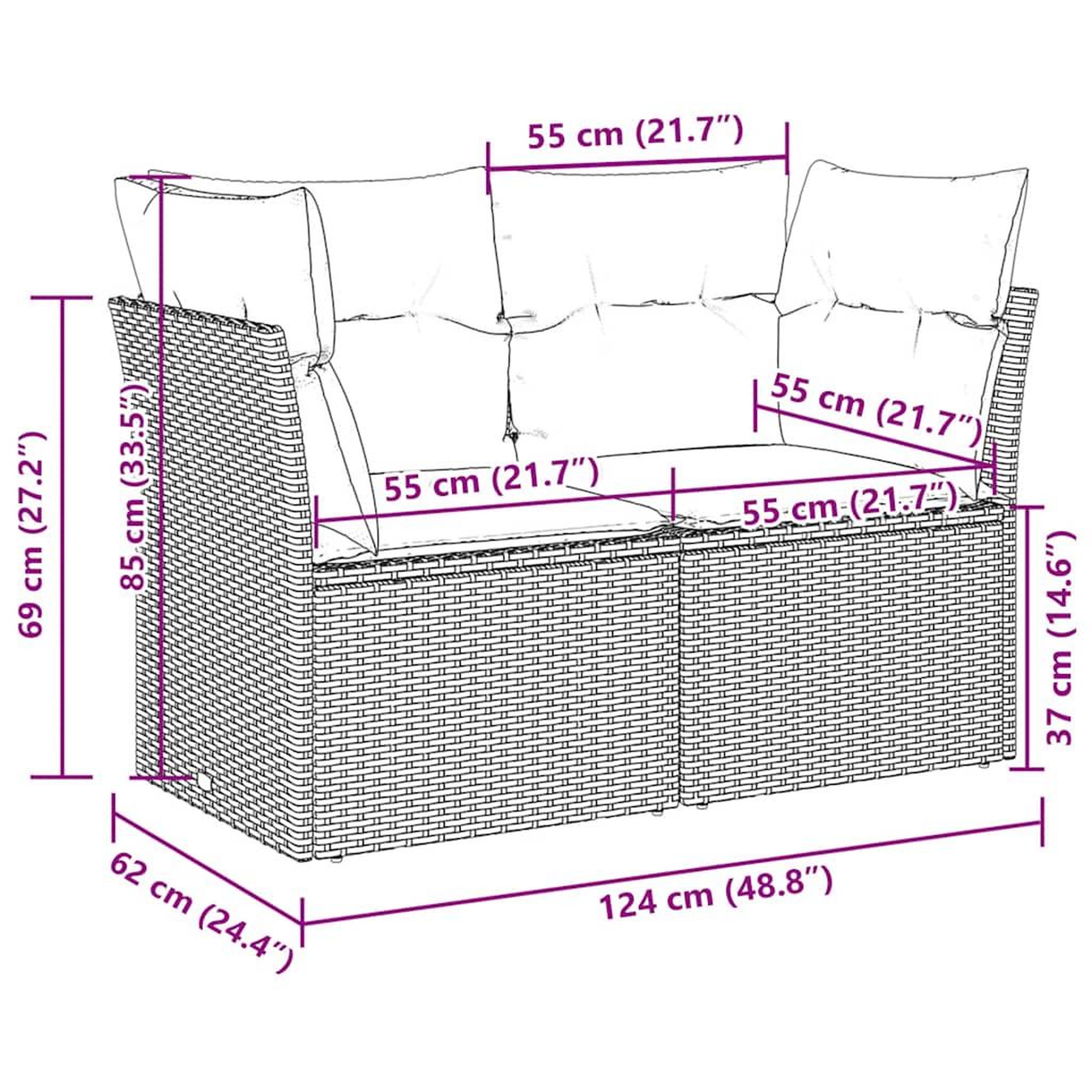Voir la diapositive 6 : VIDAXL Canape de jardin 2 places et coussins gris clair resine tressee
