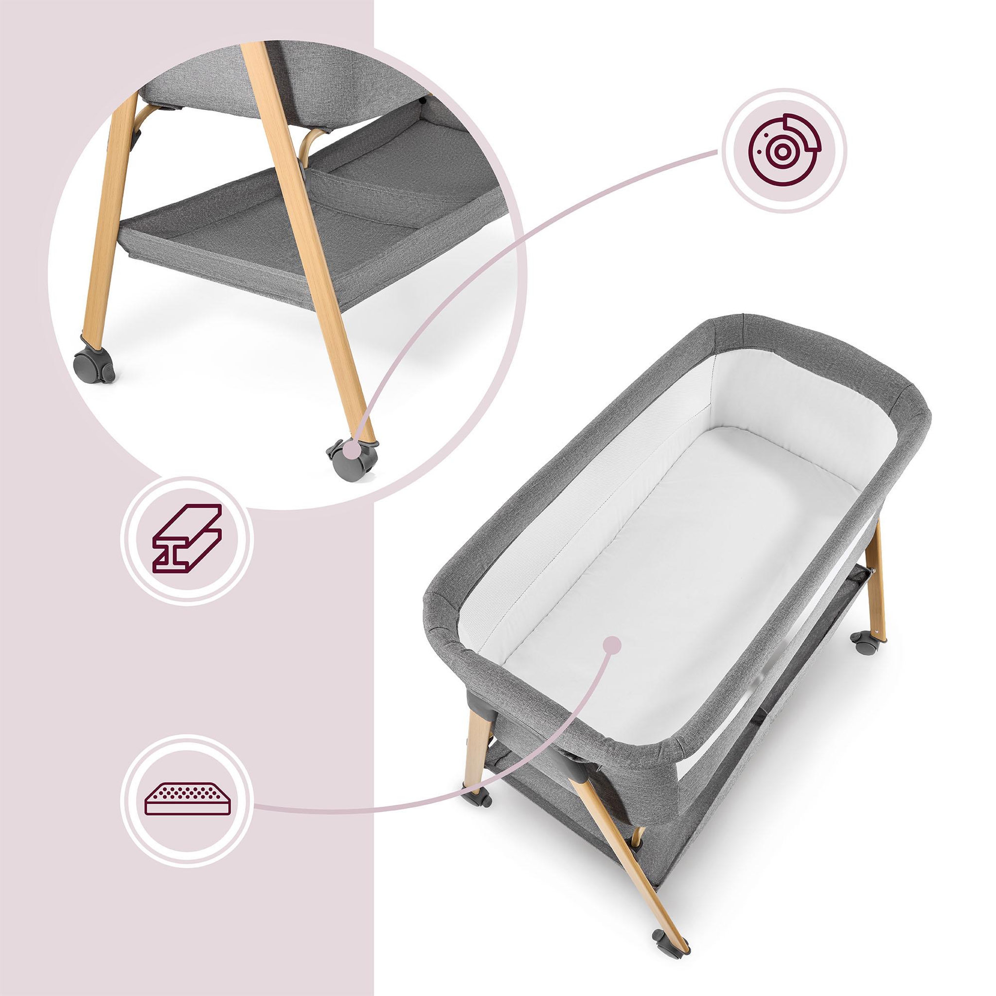 Voir la diapositive 3 : MOBY SYSTEM Lit de voyage Bébé Cododo Autoportant, Matelas, Berceau 0-6 Mois, Pliable, Maille Respirante, Roues