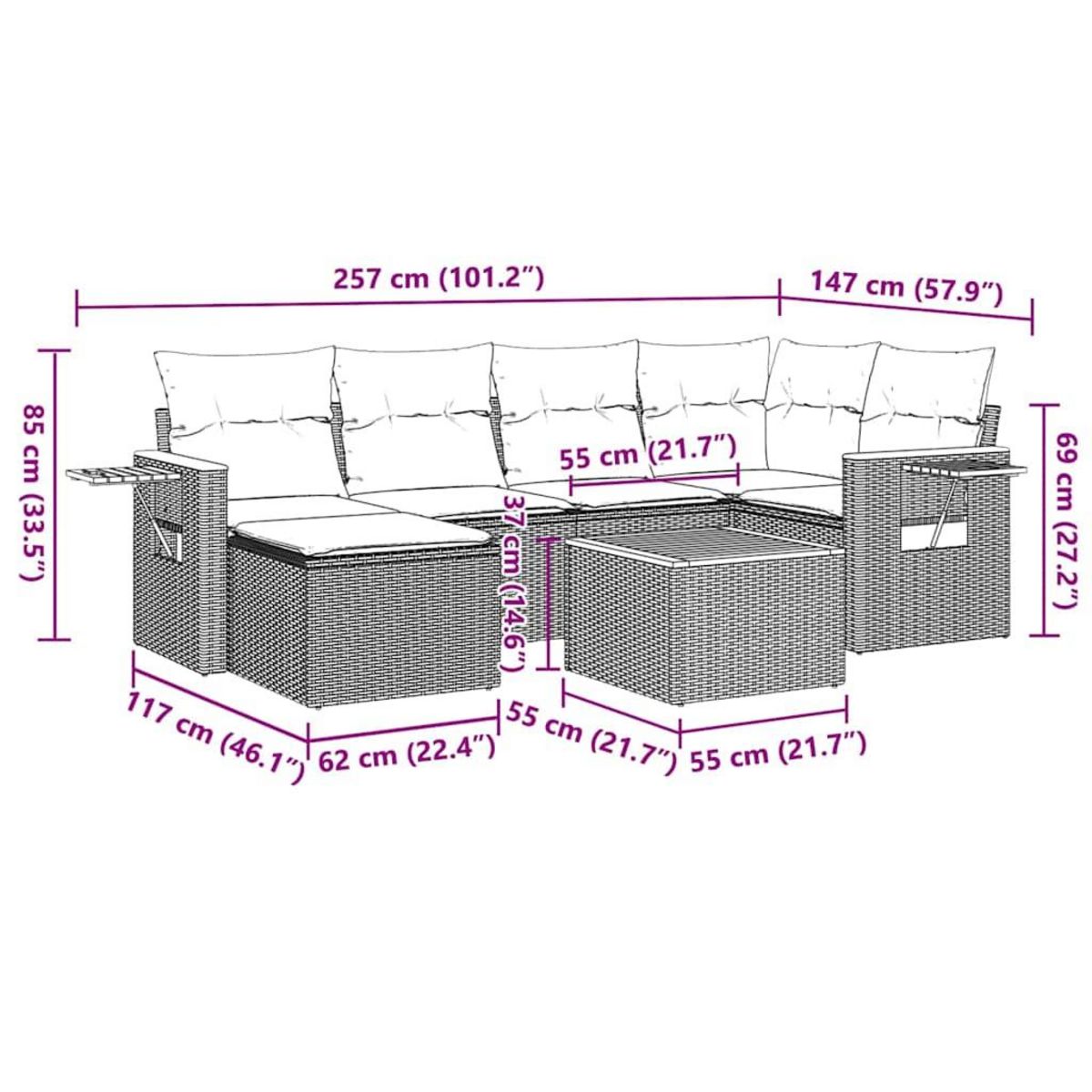 VIDAXL Salon de jardin 7 pcs avec coussins noir resine tressee